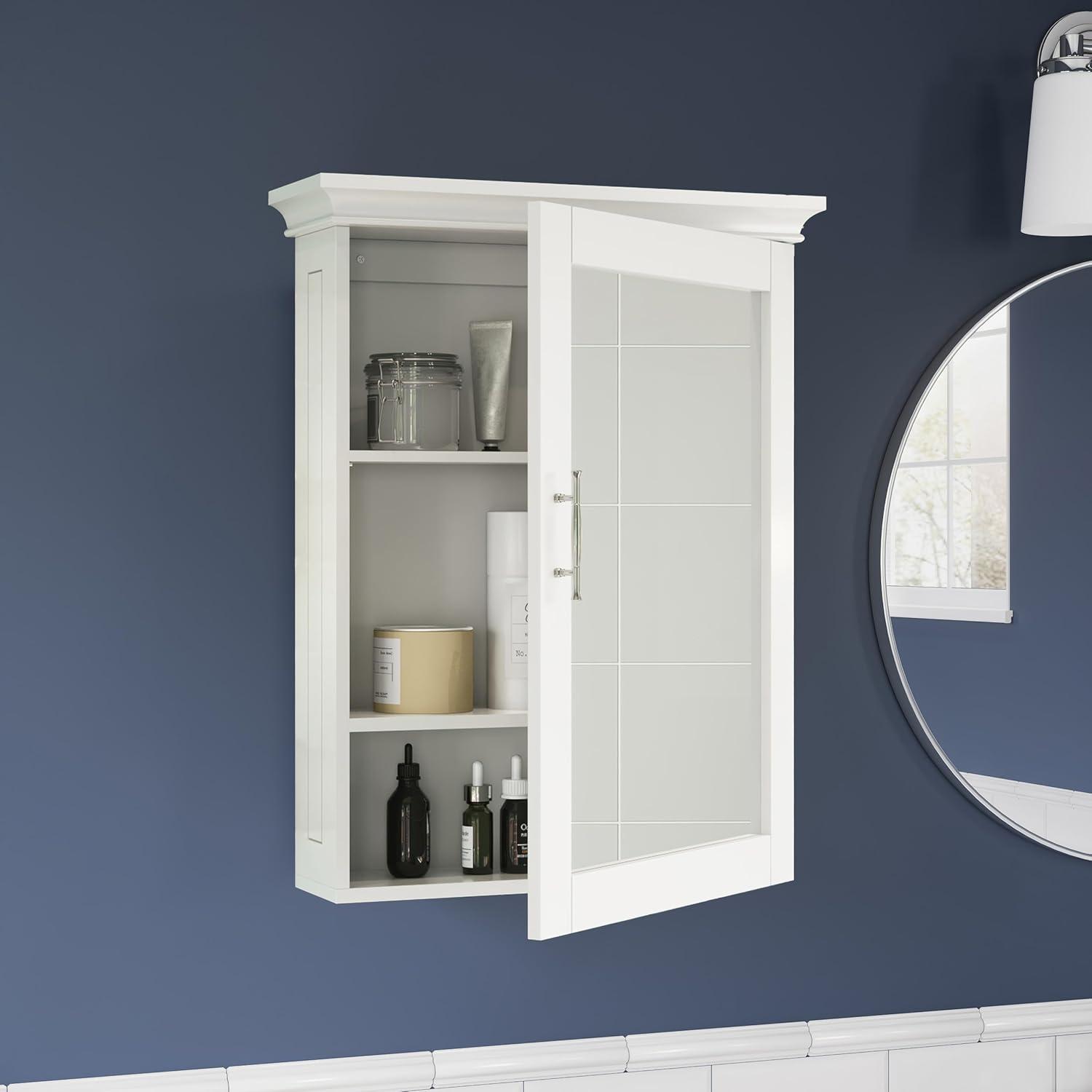 RiverRidge Somerset Bathroom and Laundry Mirrored Wall Mount Storage Medicine Cabinet with Adjustable Shelf - White