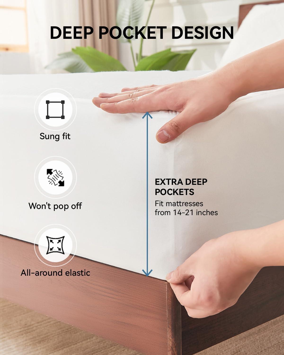 King Size Cooling Waterproof Mattress Protector Pad Cover, Breathable Fitted Sheet Style Deep Pocket-Noiseless,Vinyl,PVC Free,Waterproof Bed Matress Cover Washable for Home, Bedroom, Hotel