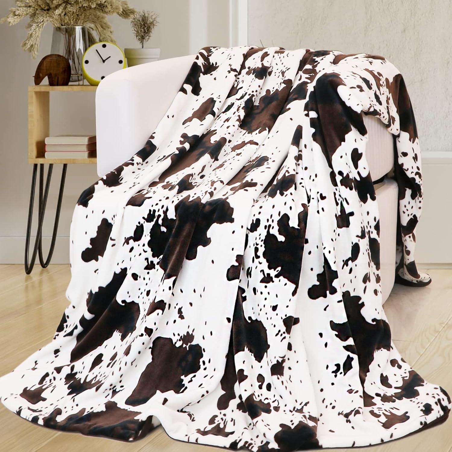 Cow Print Blanket Animal Brown Black Milky White Throw Blankets,Cow Print Blanket for Kids Adults, Soft Cow Blankets and Throws Cowhide Decor for Couch Sofa Bed 40"×50"