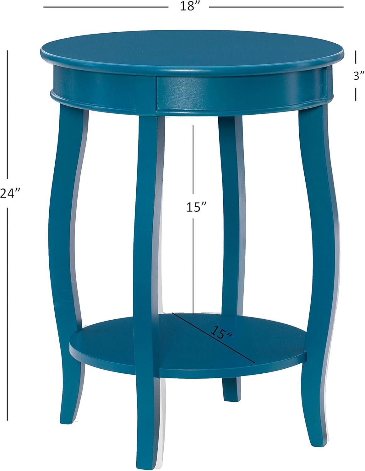 Linon Wren Round Wood End Table with Shelf in Teal Blue