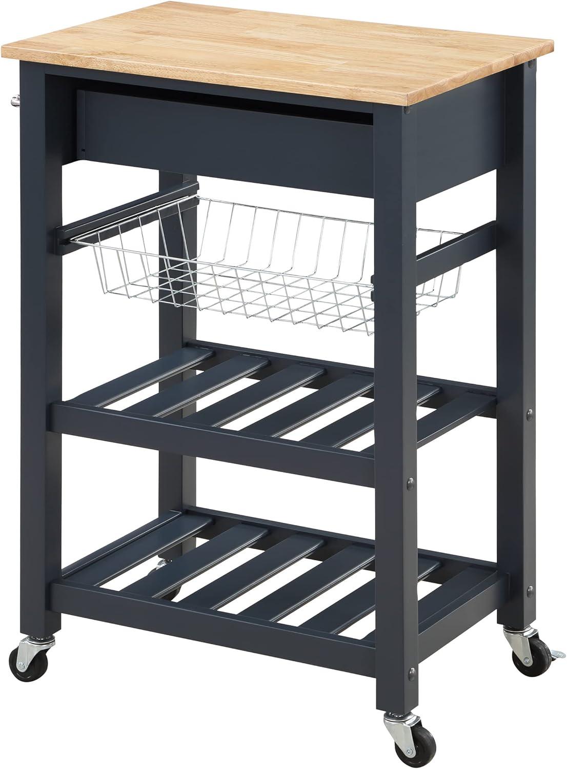 Hampton Engineered Wood Kitchen Cart With Wood Top and Blue Stone Base