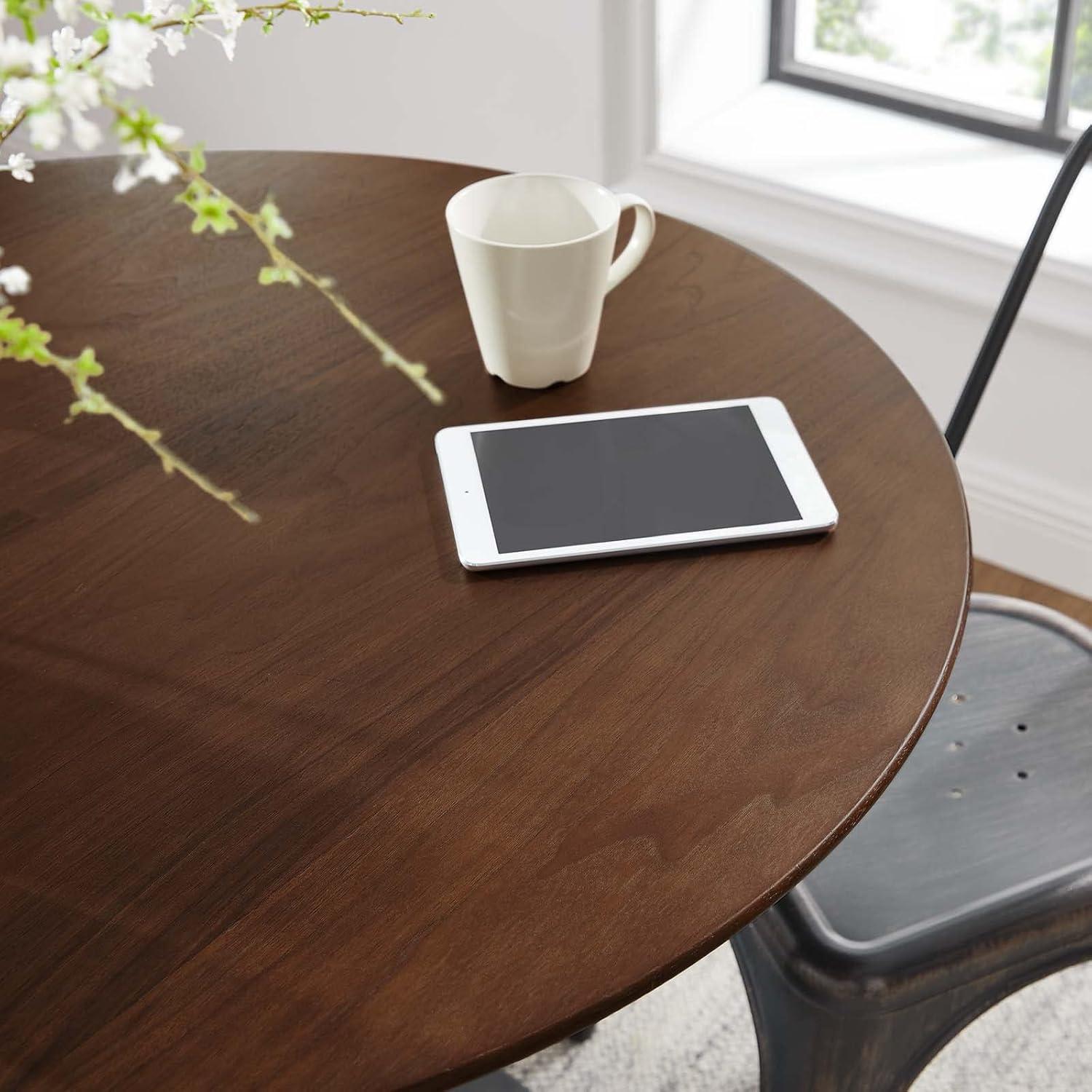 Modway Lippa 36" Round Wood Grain Dining Table in Black Walnut