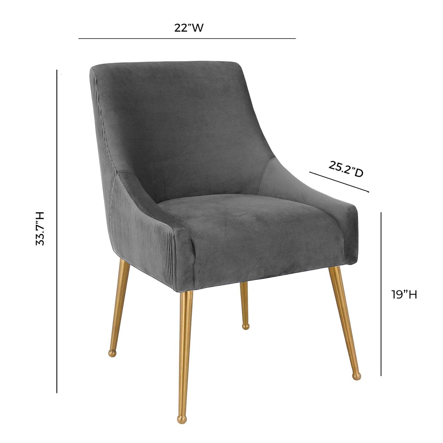 TOV Furniture Beatrix Pleated Dark Grey Velvet Side Chair with Gold Legs