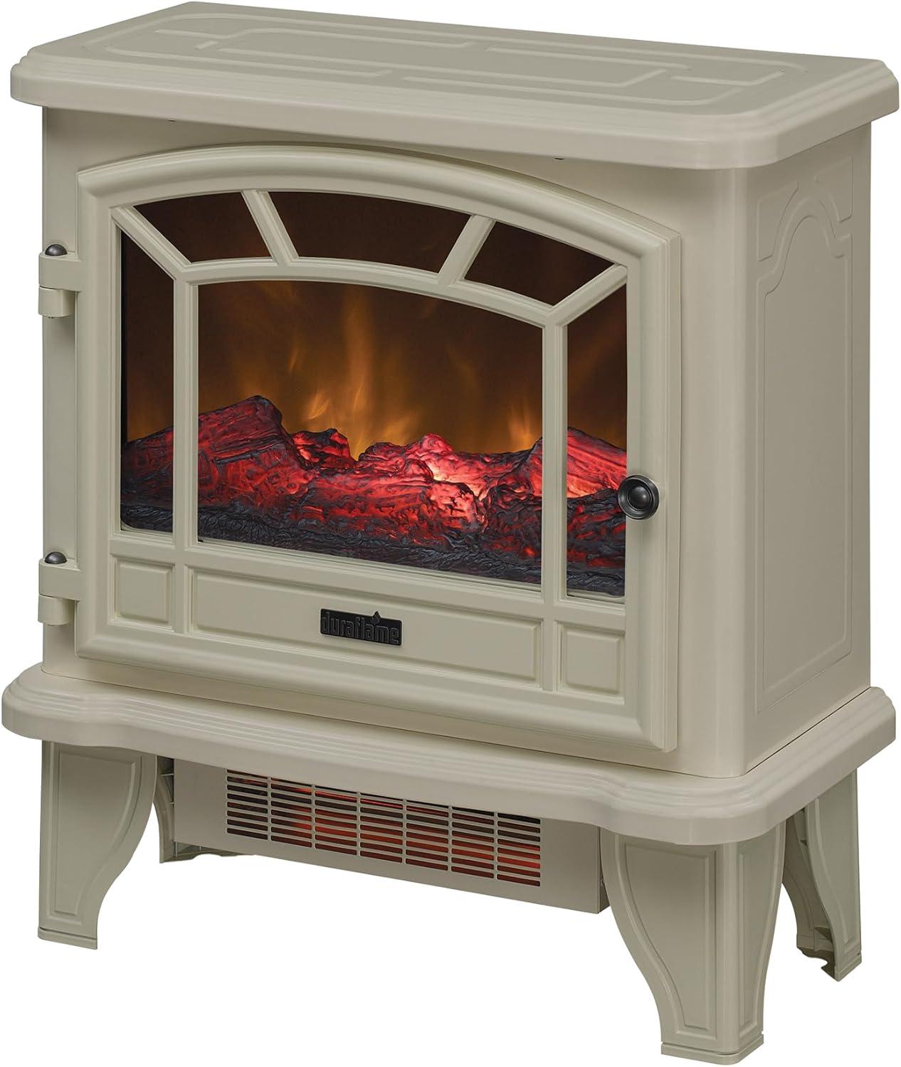 YfulYde Electric Fireplace Stove 1500 Watt Infrared Heater with Flickering Flame Effects - Cream