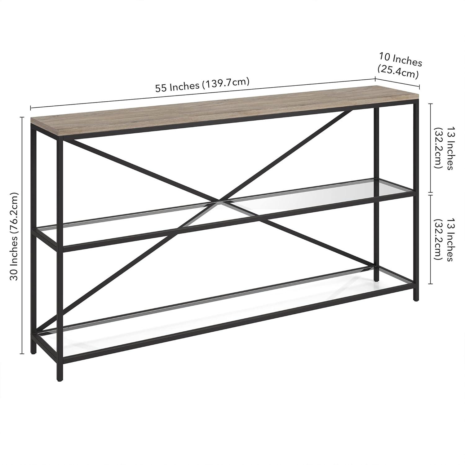 Evelyn&Zoe Fionn 55" Wide Rectangular Console Table, Blackened Bronze/Antiqued Gray Oak