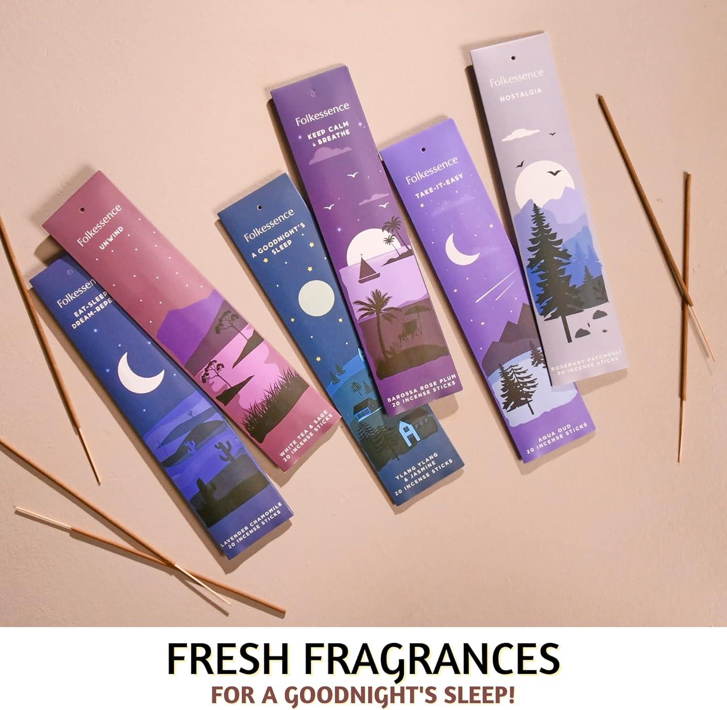 Folkulture Incense Sticks, Set of 6 (120 Sticks) - Rosemary, Jasmine, Lavender, Sage, Sleep Incense Sticks, Insence Sticks Variety Pack - Insense Sticks, Natural and Non Toxic (Sleep)