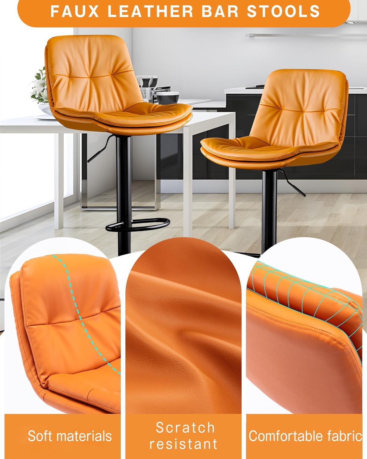 Bar Stools Set of 2, Adjustable Swivel Bar Chairs with 360° Rotation, Padded Counter Stools with Back and Footrest for Kitchen Island, Bistro, Cafe, and Home Use Black2