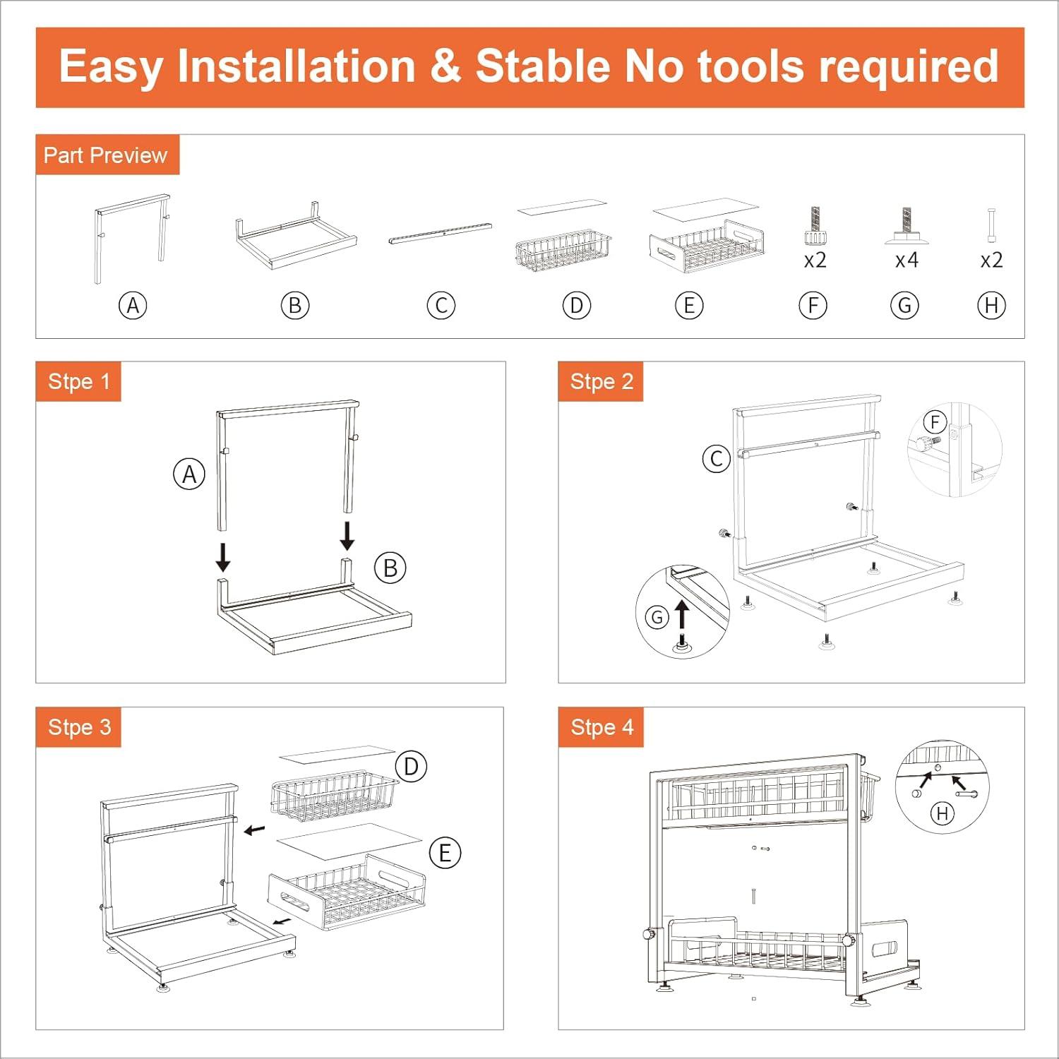 Delamu 2 Pack Under Sink Organizer and Storage, 2 Tier Pull Out Cabinet Organizer, Slide Out Under Sink Storage Shelf for Kitchen Bathroom, White