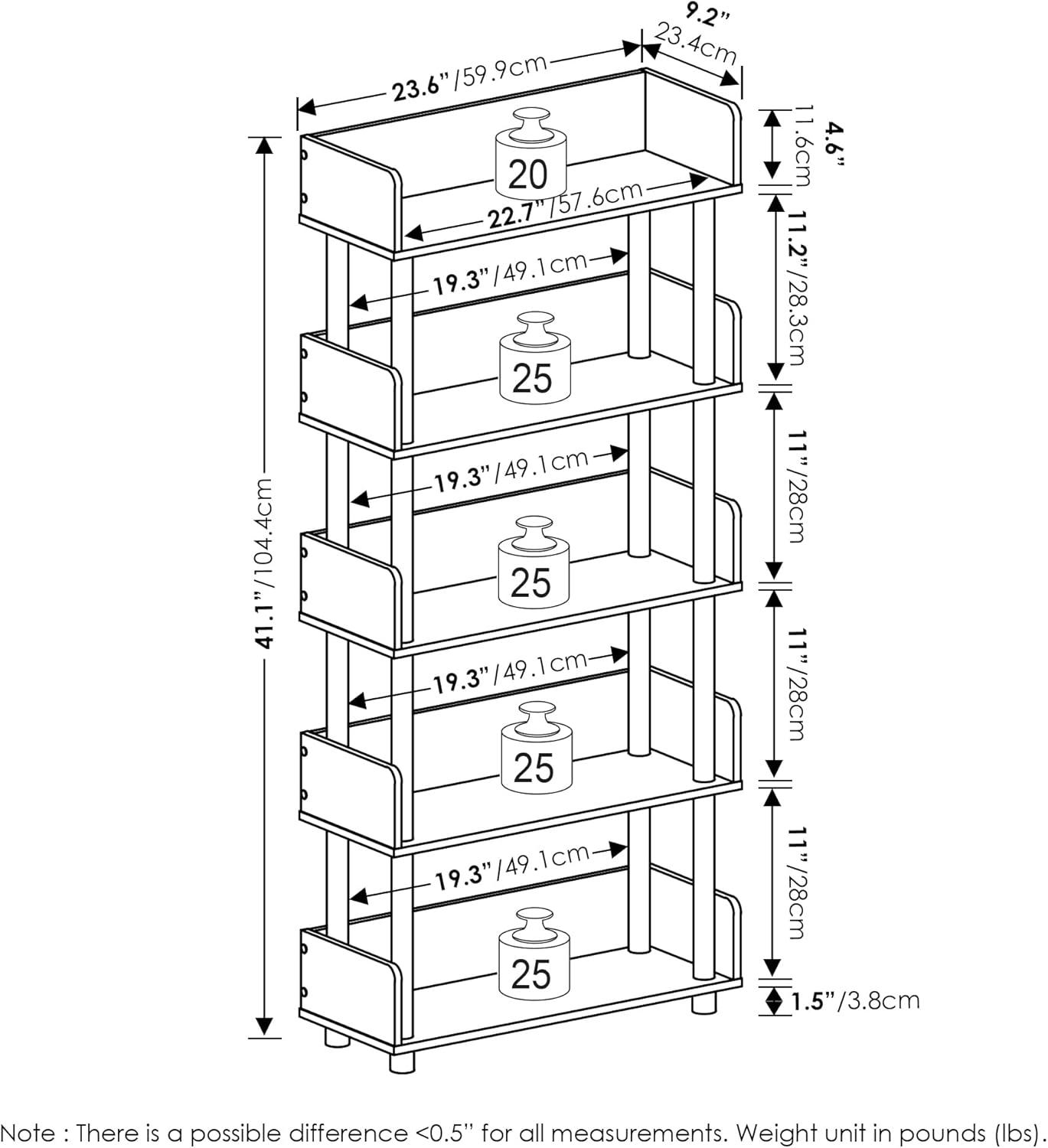 Turn-N-Tube 5-Tier Toolless Freestanding Multipurposes Display Rack, Walnut