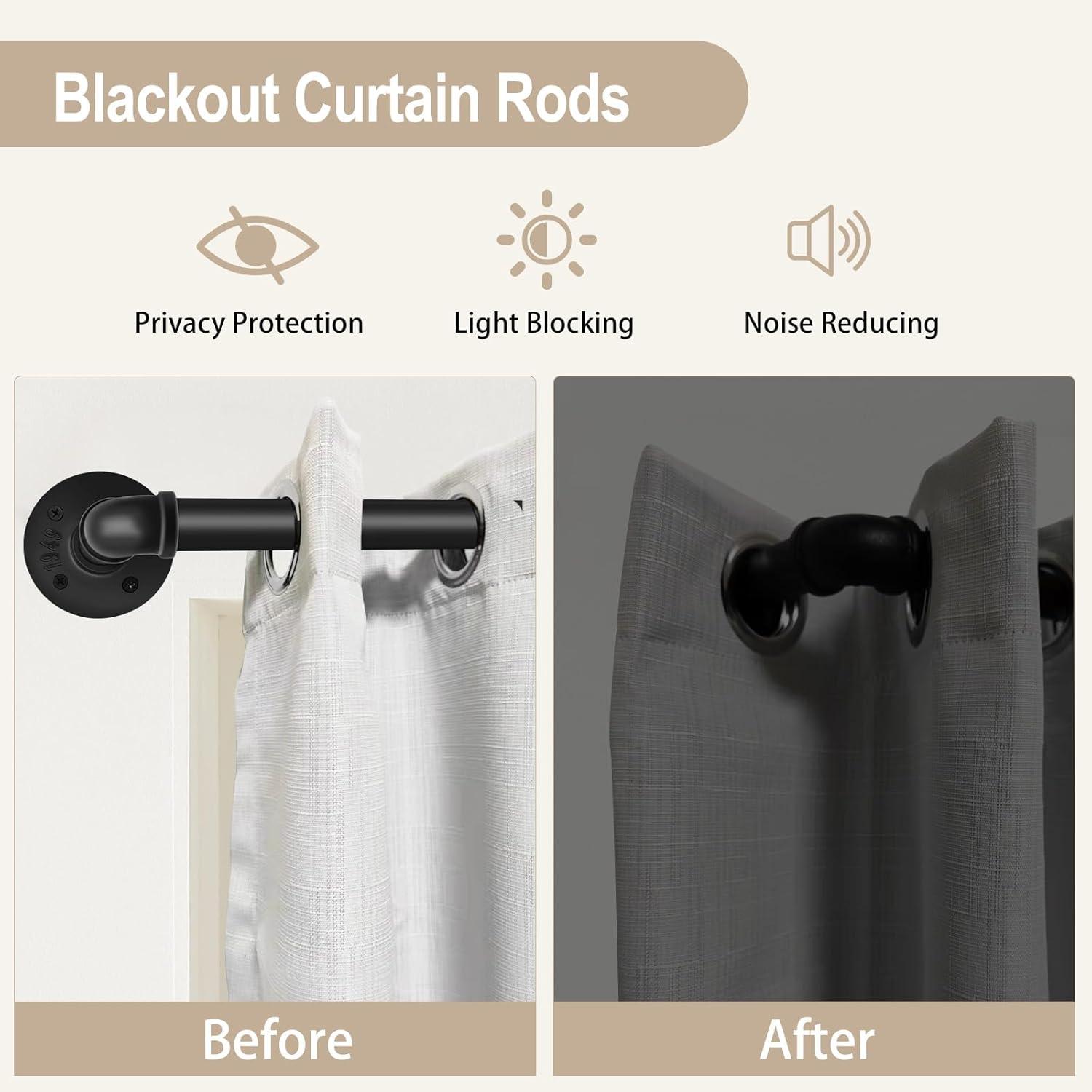 1 Inch Industrial Curtain Rod Curtain Rod for Windows 66 to 120 Curtain Rods Black Curtain Rod Outdoor Curtain Rod Rustic Curtain Rod Room Divider Curtain Rod 98-144 Inch: Black