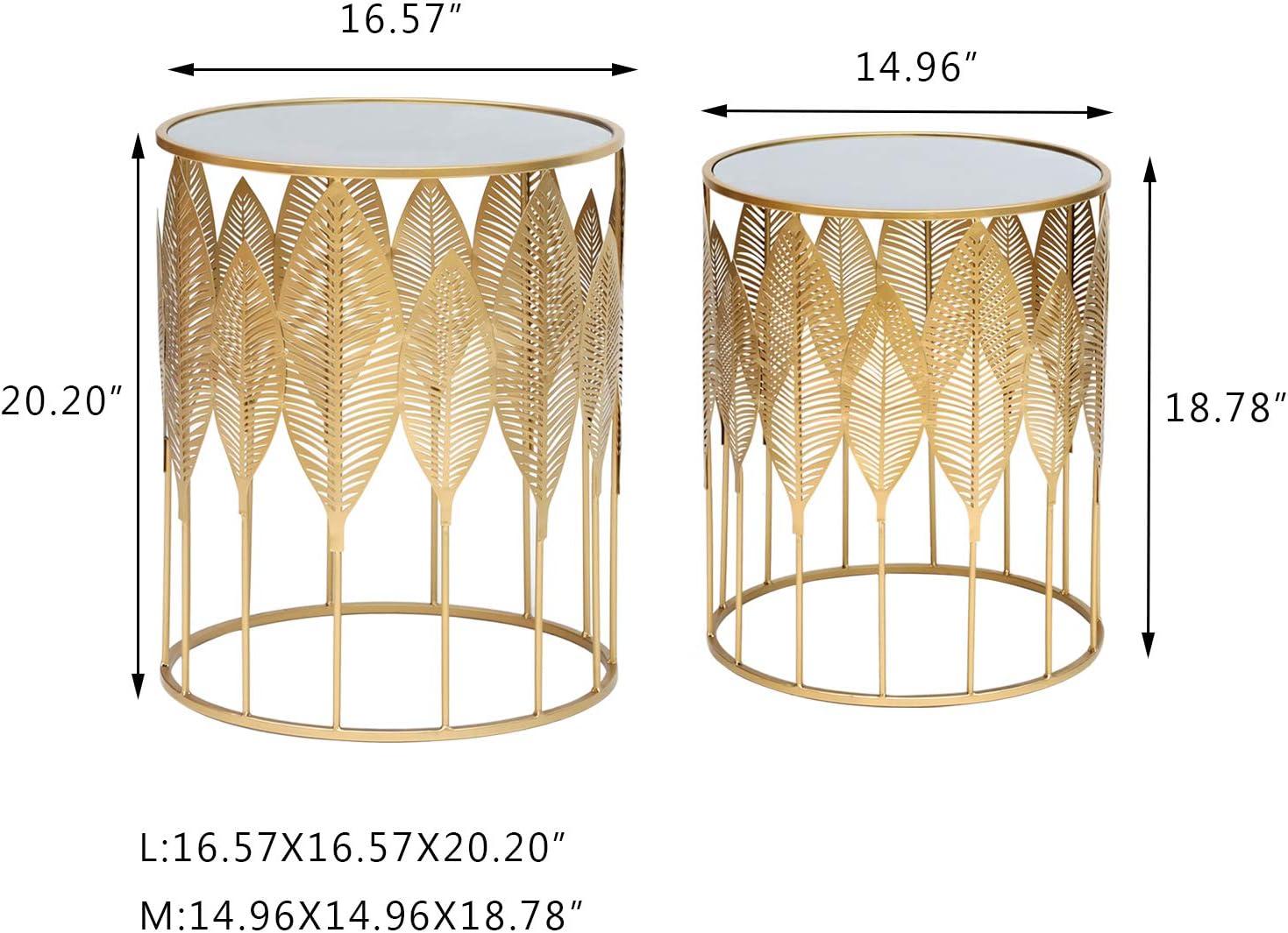 Gold Leaf Round Mirrored Nesting Side Tables Set