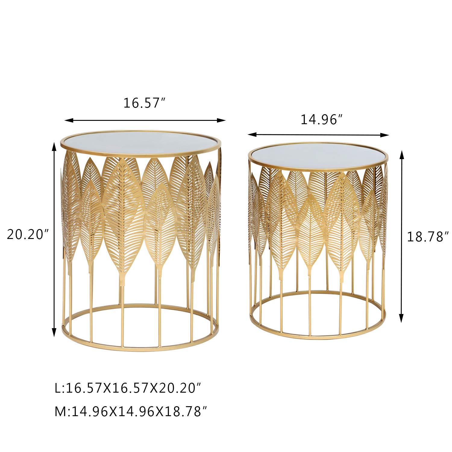 Homebeez End Tables Set of 2, Gold Nesting Side Coffee Table Decorative Round Nightstands (Stainless Steel Top)