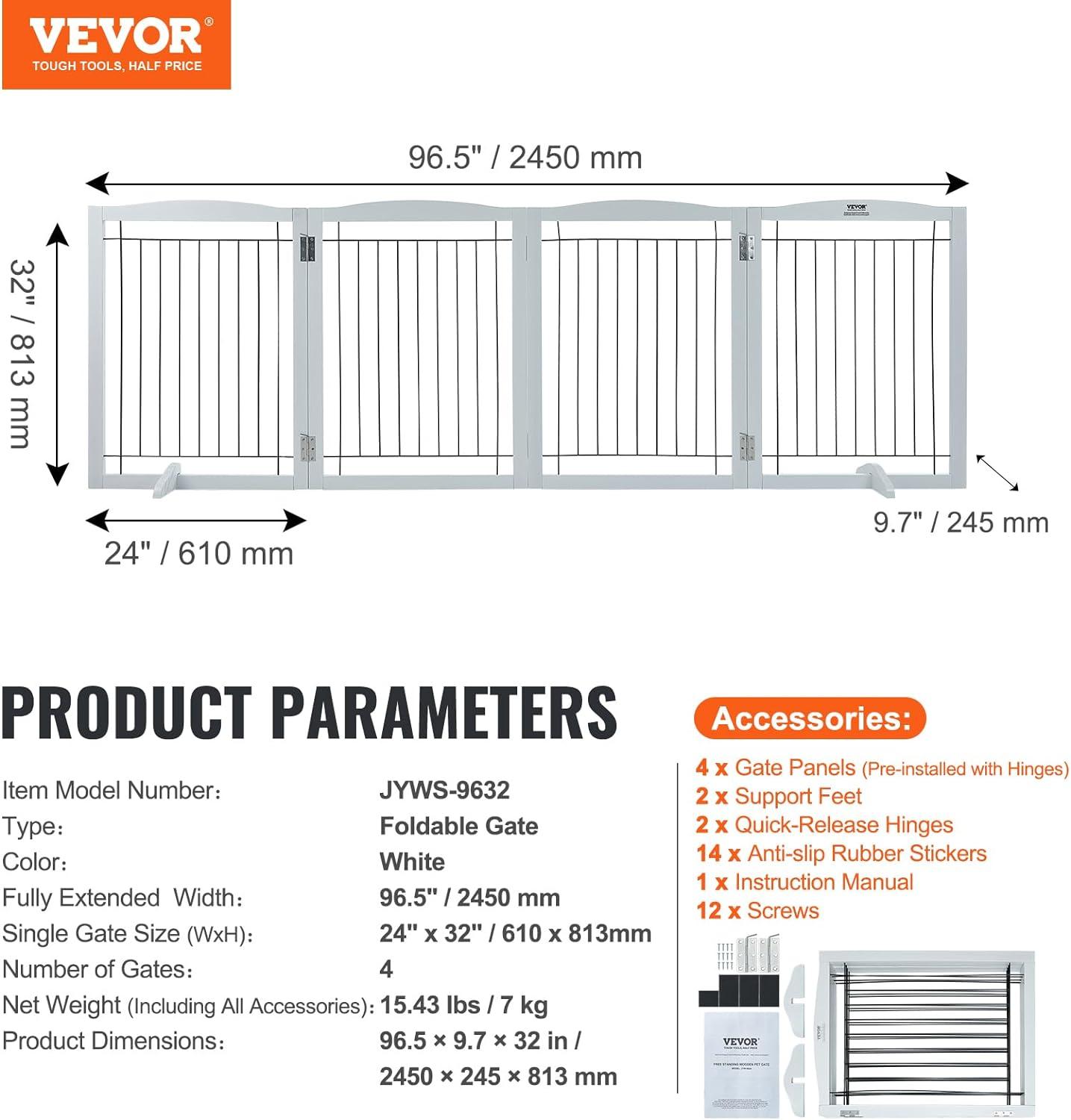 White Freestanding Solid Wood and Metal Pet Gate