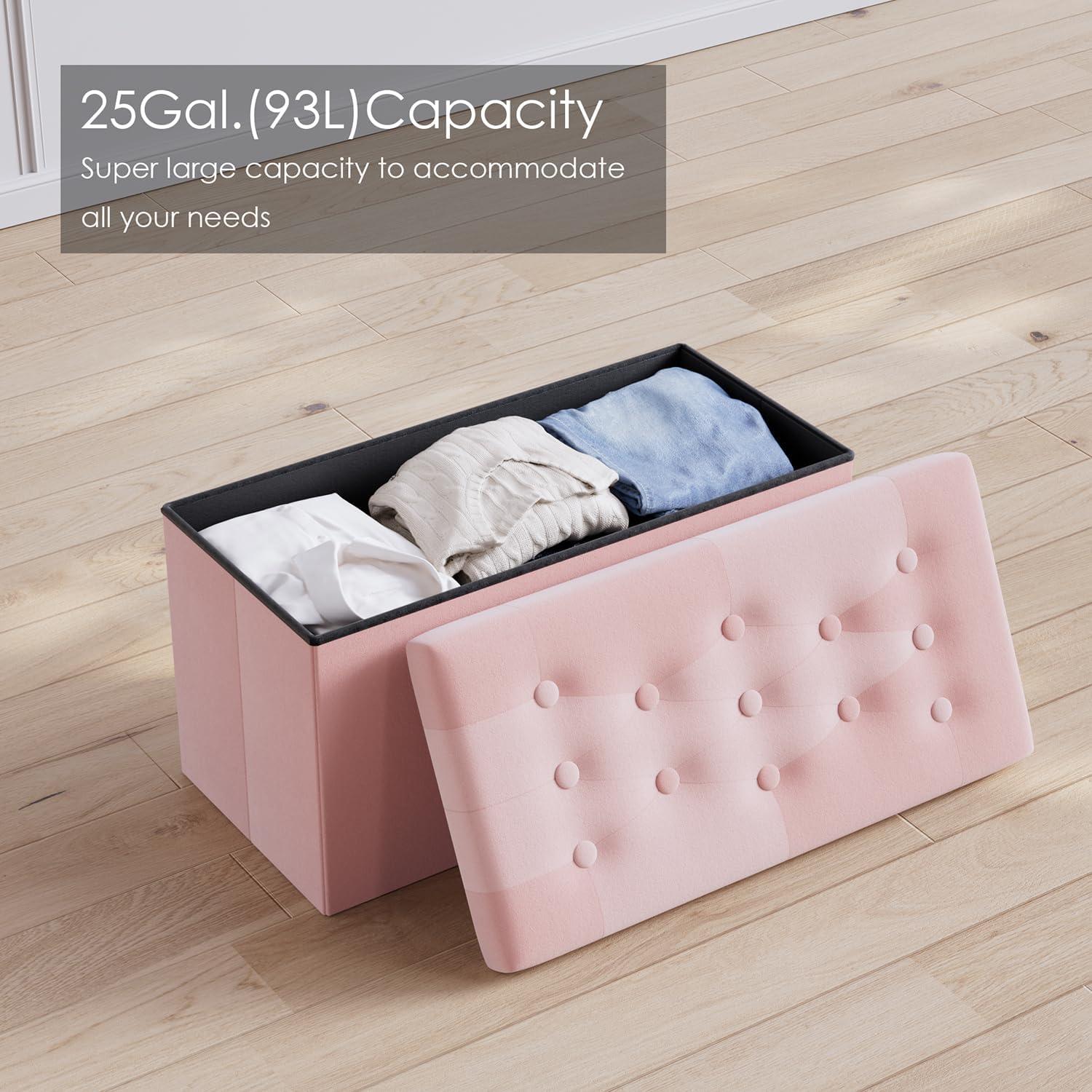 Pink Velvet Extra Large Storage Ottoman with Lid