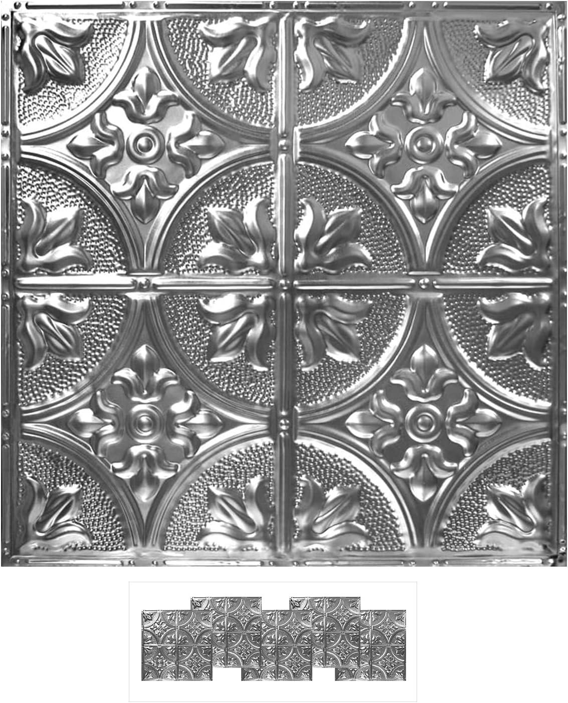 Brushed Satin Nickel 24" x 24" Decorative Tin Ceiling Tile