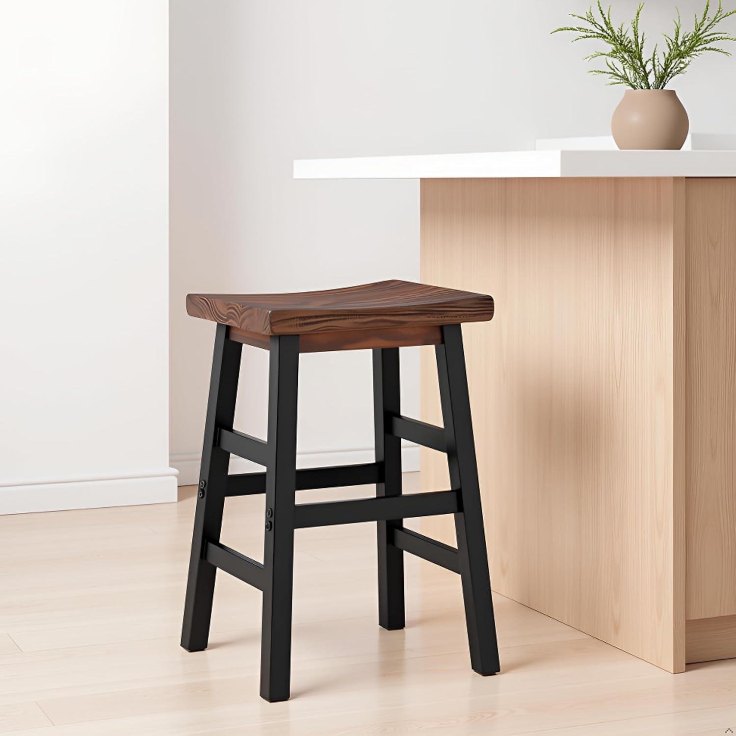 26" Pomona Reclaimed Wood Counter Height Barstool with Metal Legs Brown - Alaterre Furniture