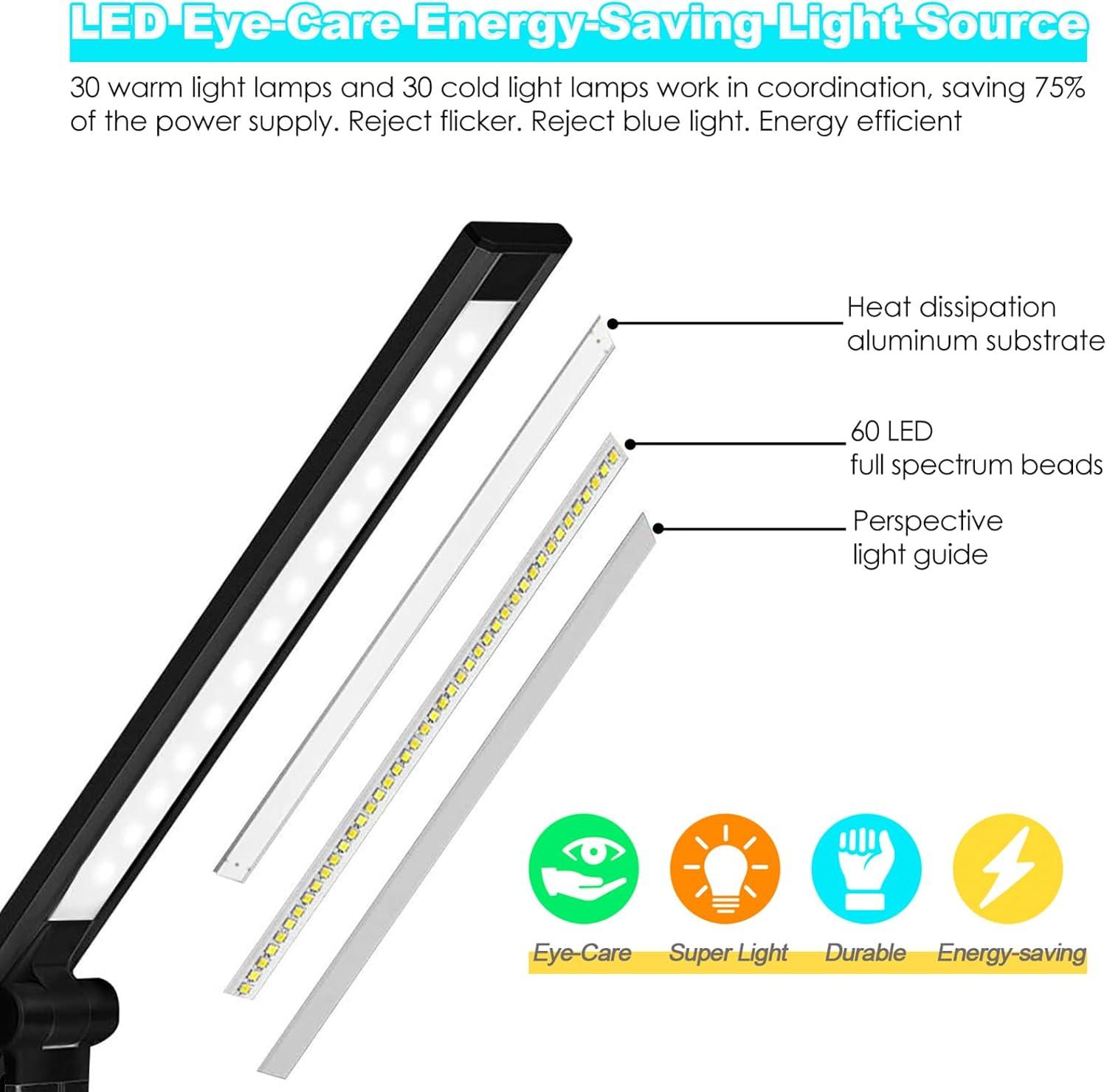 LED Desk Lamp with Wireless Charger, USB Charging Port, Desk Lighting with 5 Brightness Level,5 Lighting Modes, Dimmable Eye-Caring Reading Desk Light for Home, Office Lights,Touch Control,Auto Timer