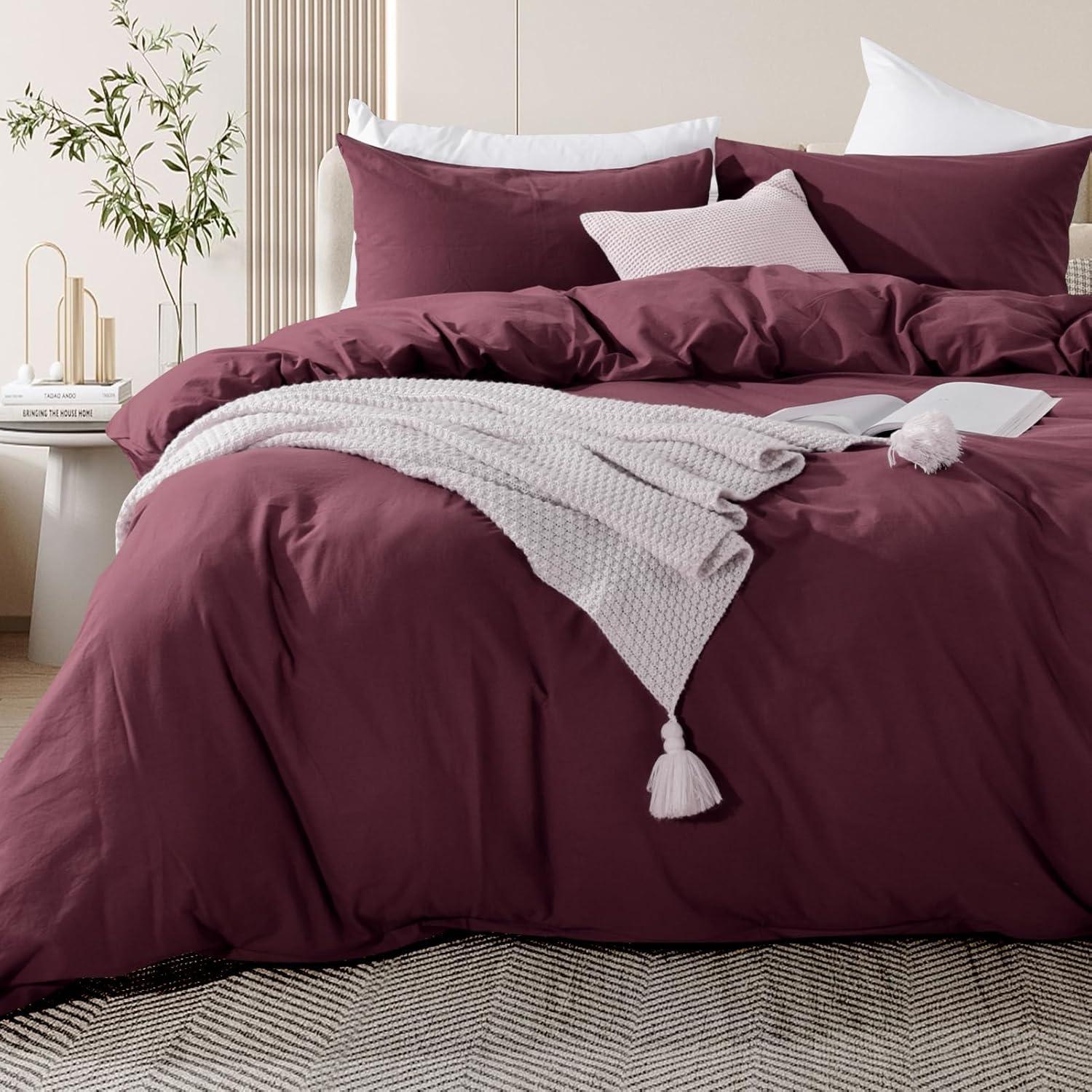 NEXHOME PRO Duvet Cover Set 100% Washed Cotton Oversized Queen 98"x98", Organic Natural Linen Look Textured 3 Pieces Bedding Set Apricot Yellow with Zipper Closure, Breathable, Soft (No Comforter)
