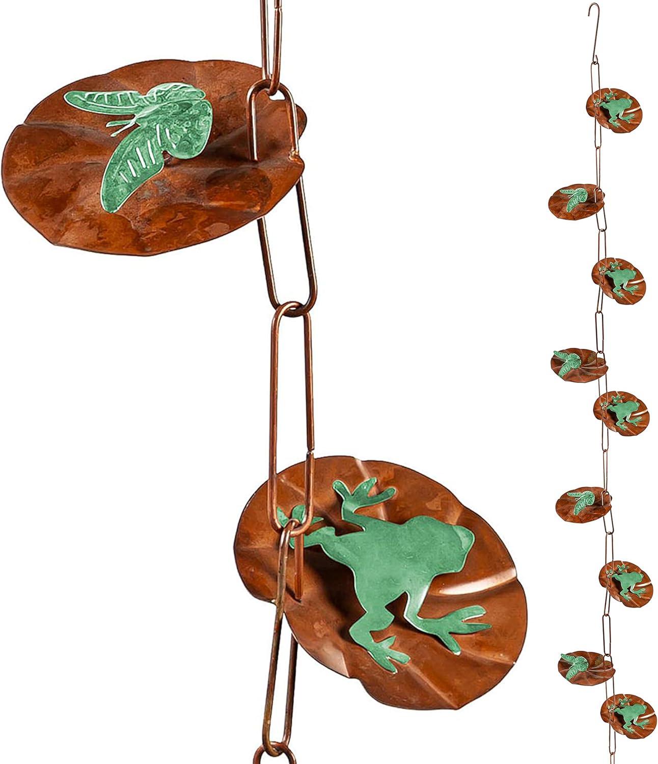 Evergreen Garden Lily Pad Metal Rain Chains for Gutters | 8 Ft. Rain Catcher Chain Replacement Downspout | Decorative Rain Chains for Outside Garden Balcony Porch