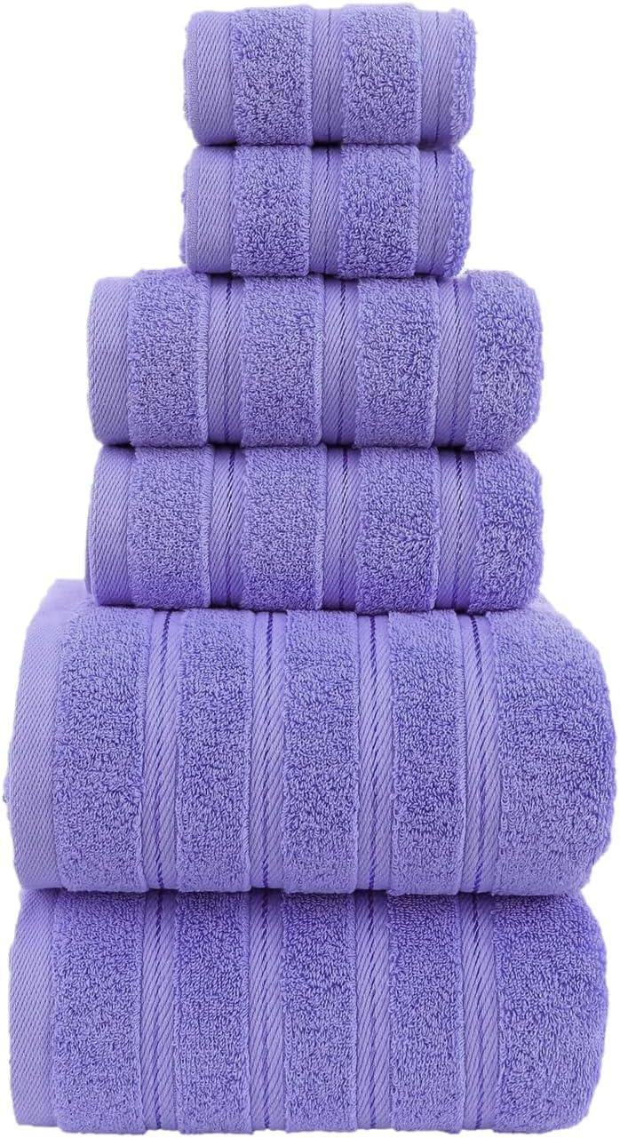 American Soft Linen 6 Piece Towel Set, 100% Cotton Bath Towels for Bathroom, Lilac