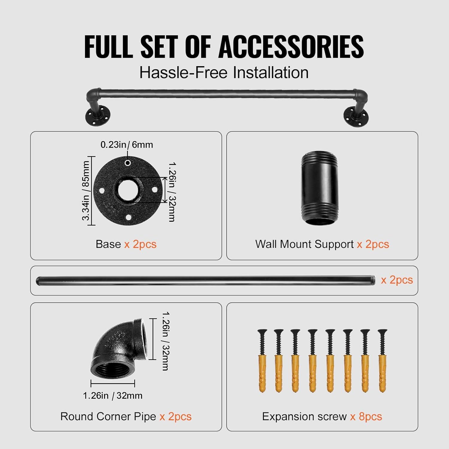 Black PVC and Stainless Steel Stair Handrail, 39.37 in