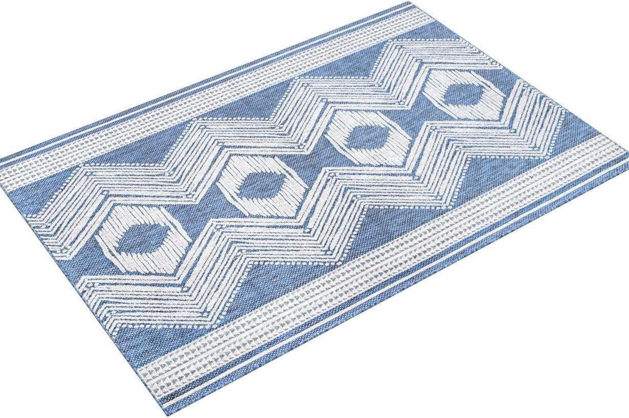 Tribal Blue Synthetic 8' x 10' Indoor/Outdoor Area Rug