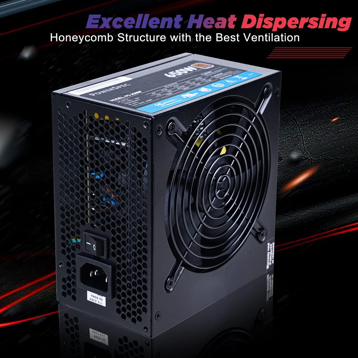 PowerSpec 650W Power Supply Semi Modular 80 Plus Bronze Certified ATX PSU Active PFC SLI Crossfire Ready Gaming PC Computer Power Supplies, PS 650BSM(White Edition)