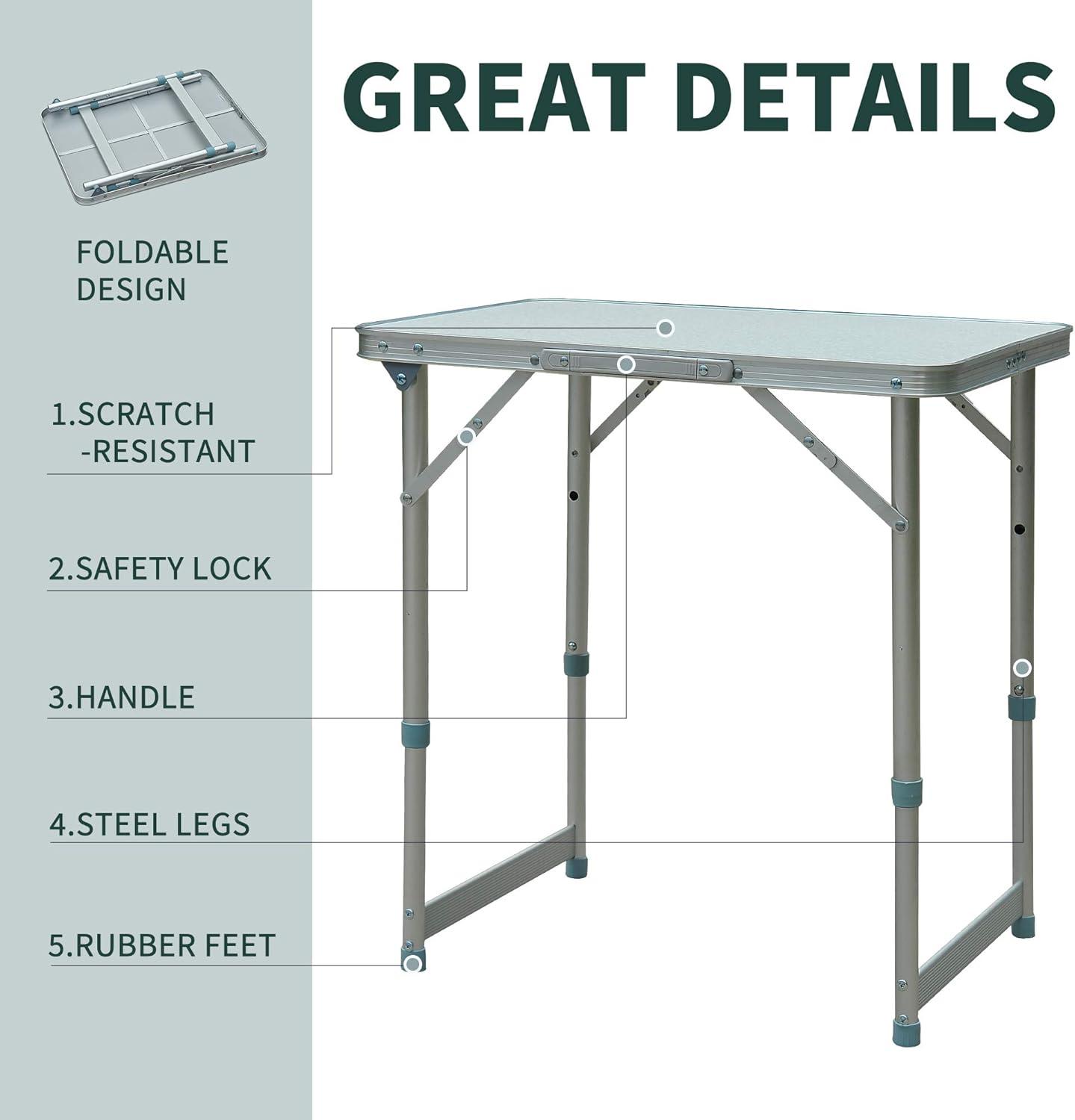 Outsunny Aluminum Lightweight Portable Folding Easy Clean Camping Table With Carrying Handle