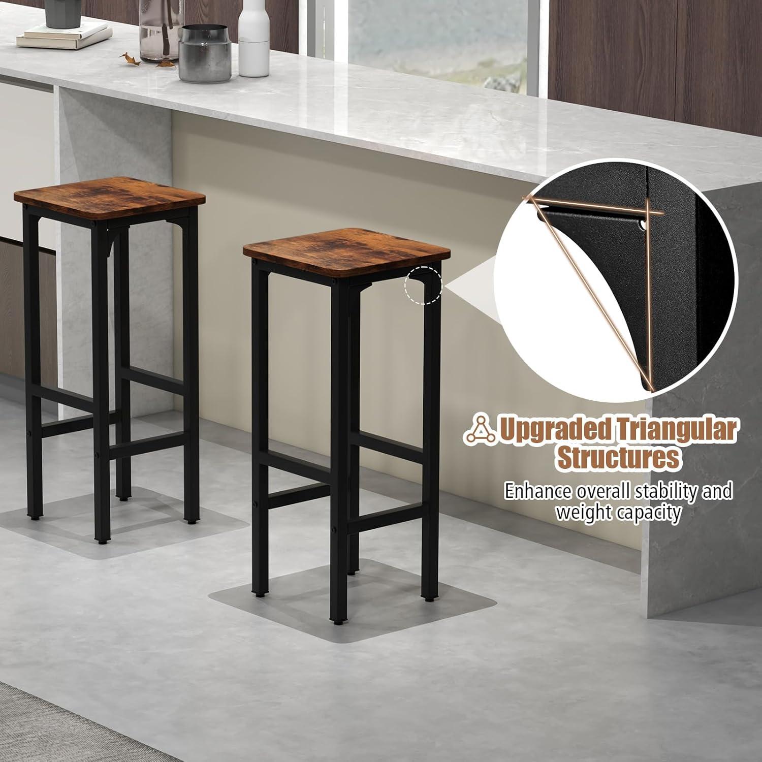 Tangkula Set of 2 Industrial Bar Stools 28" Kitchen Breakfast Bar Chairs Rustic Brown