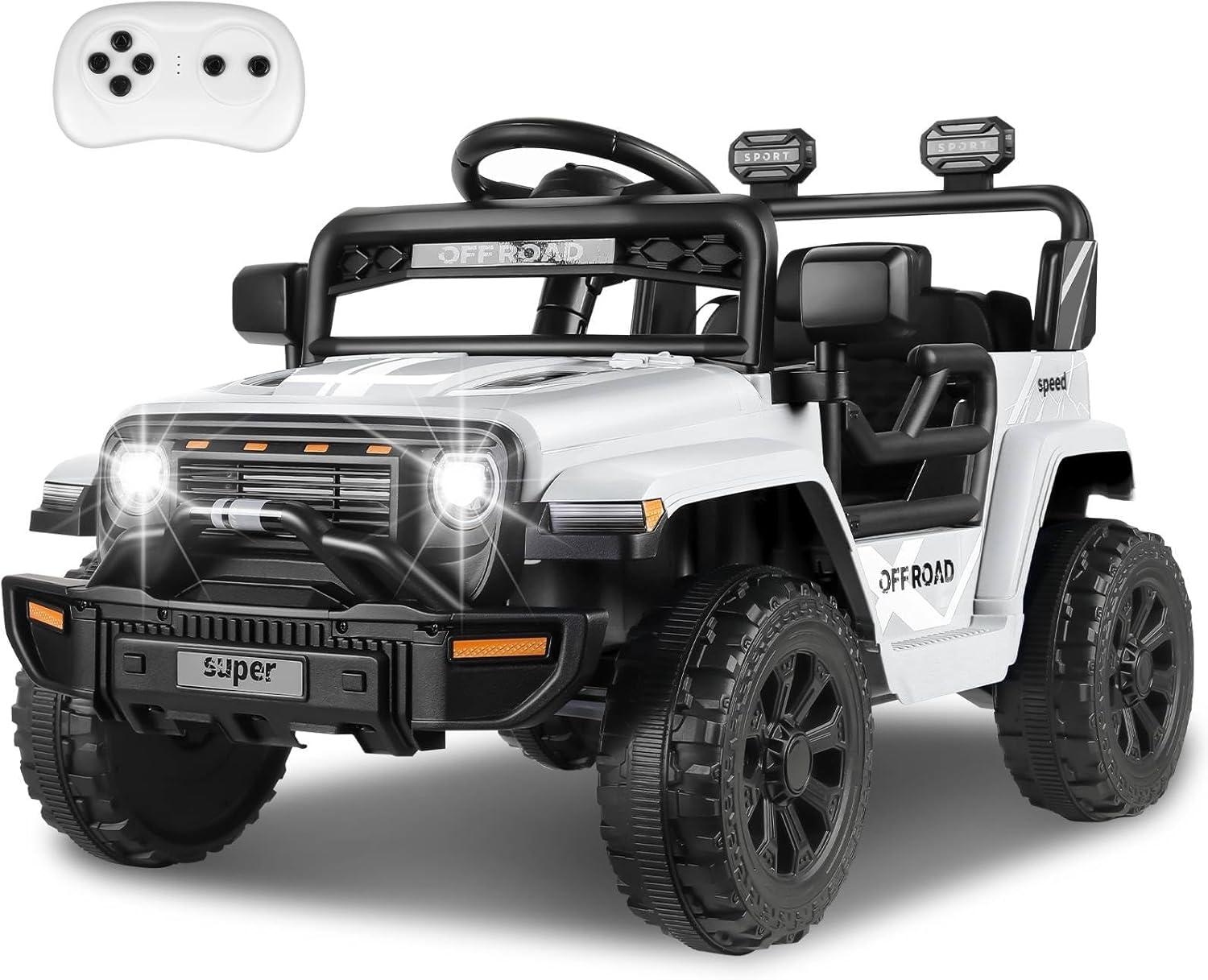 Himimi 12V Ride On Toys For Kids With Remote Control, 1 Seater Kids Electric Car Jeep,LED Lights, Multi-Speed Transmission, MP3 Player