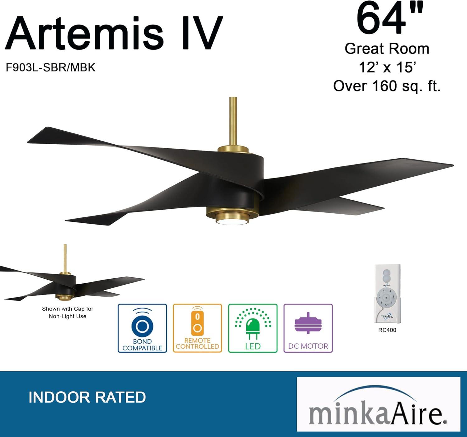 64" Minka Aire Modern Indoor Ceiling Fan with LED Light Remote Control Soft Brass Matte Black for Living Room Kitchen Bedroom Home