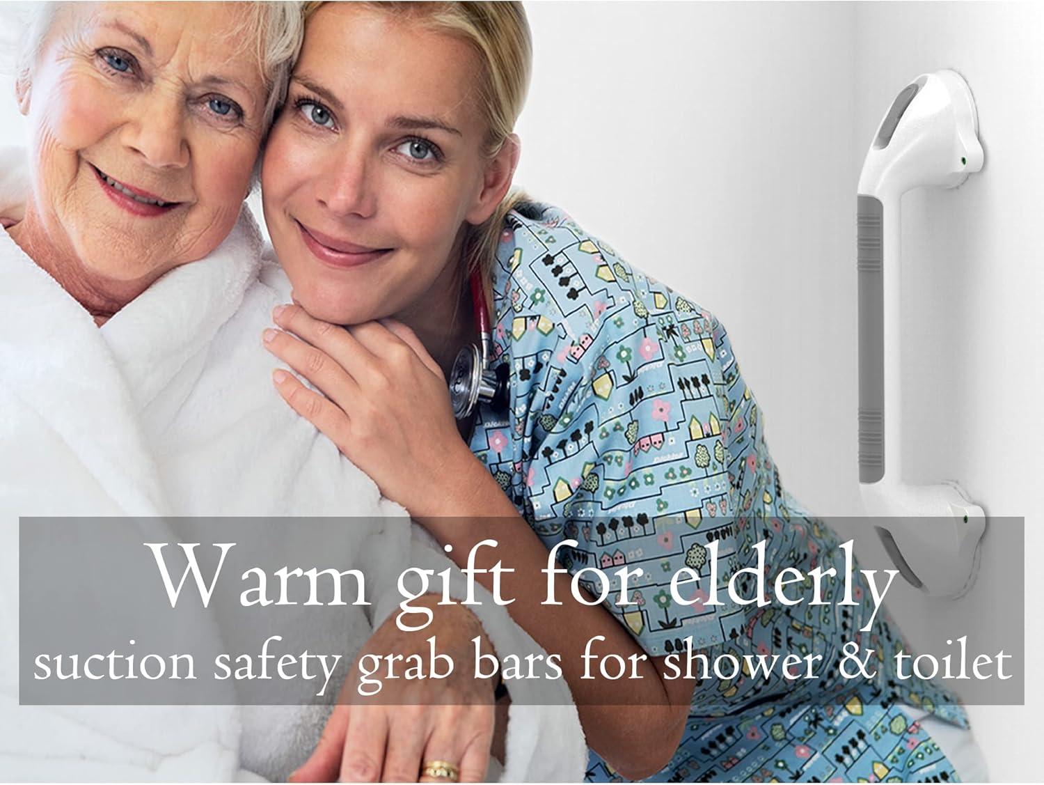 16.5inch 2 Pack Suction Balance Assist Bathroom Shower Handle,Bath Grab Bar with Indicators(White/Grey)