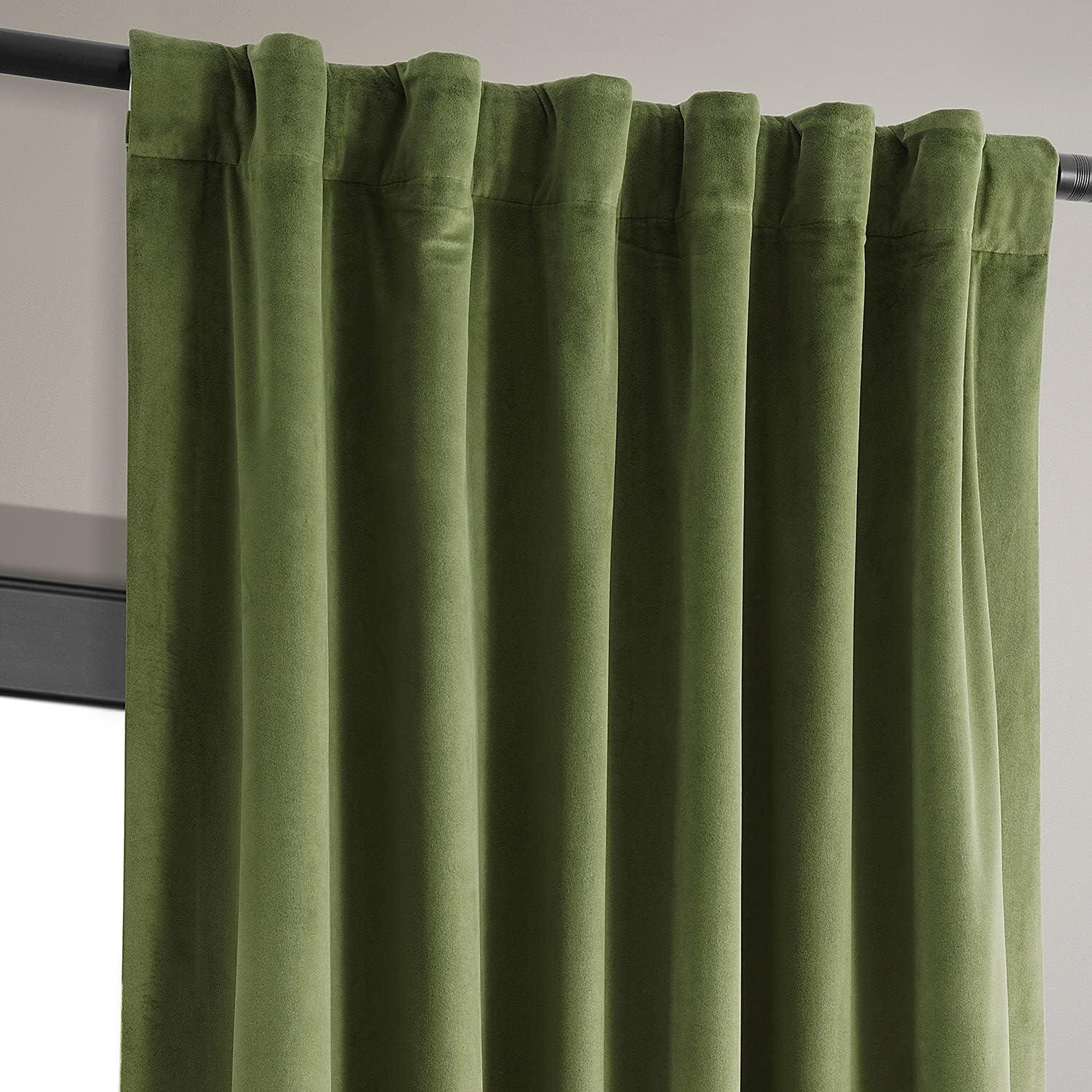 Half Price Drapes Signature Basque Green Velvet Blackout Curtains For Bedroom(1 Panel), 50WX 96L