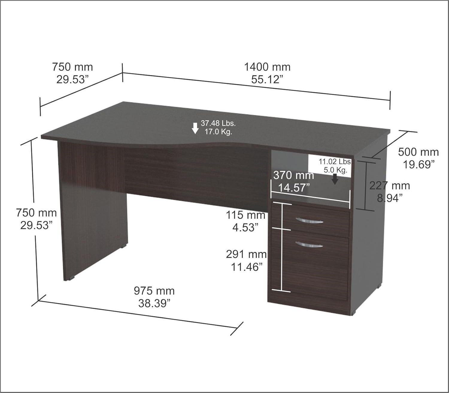 Espresso Curved Top Writing Desk with Drawers