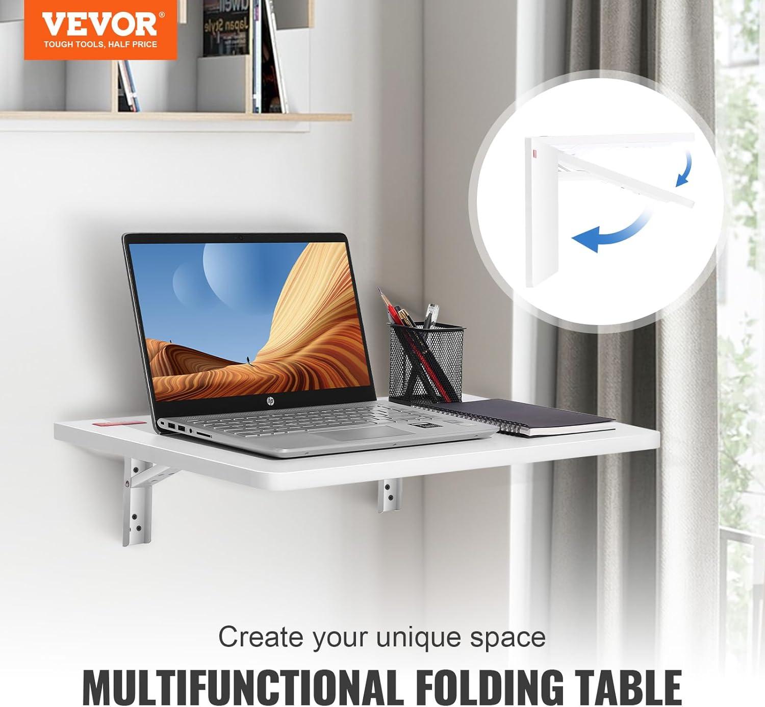 White Wall Mounted Folding Desk with Carbon Steel Bracket