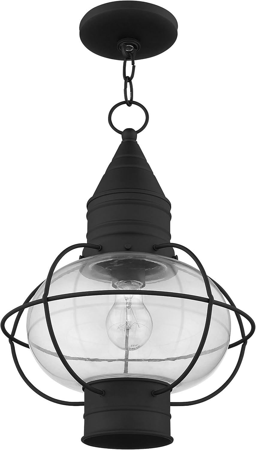 Black Nautical Outdoor Pendant Light with Clear Glass Globe