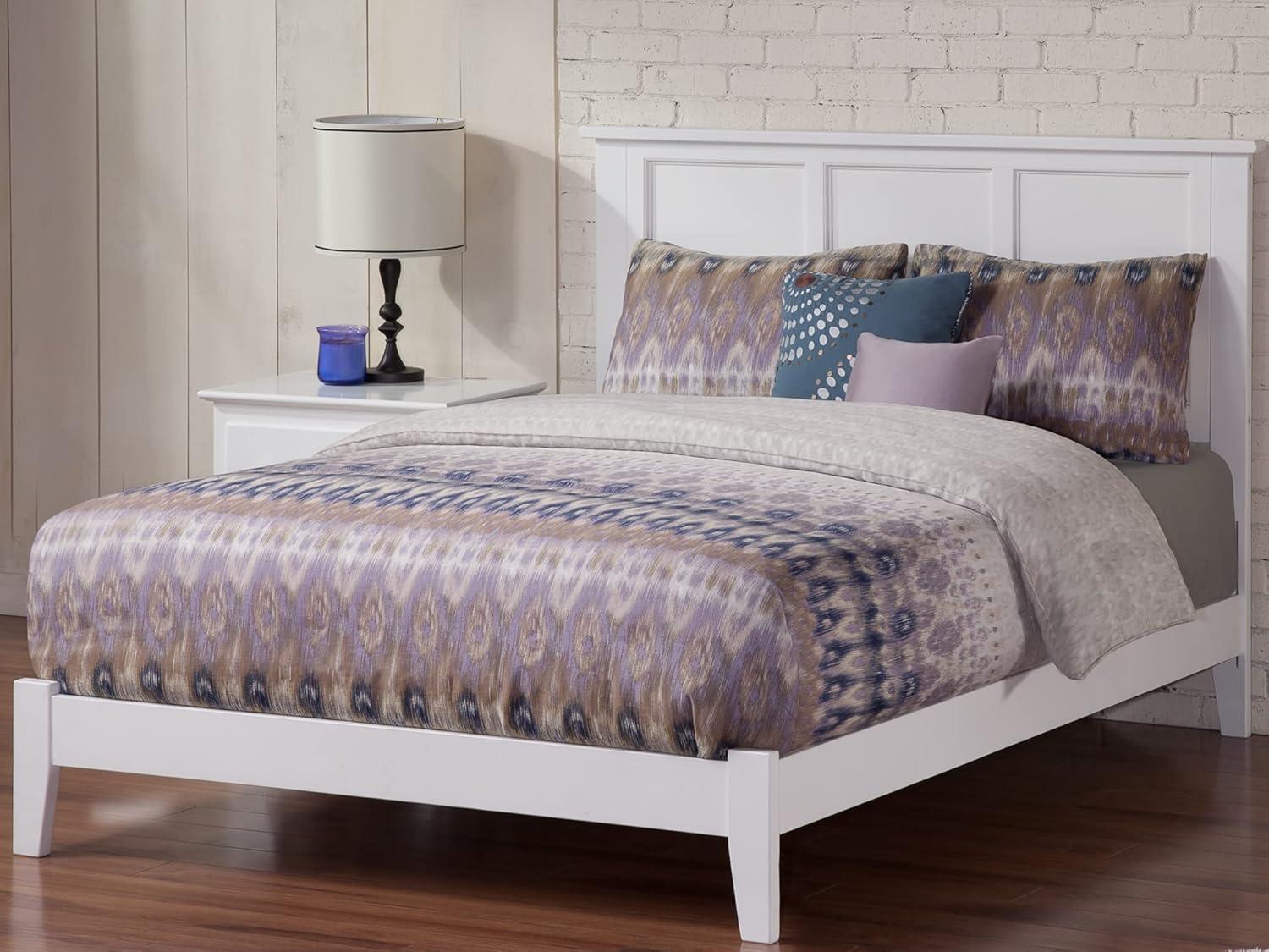 Madison Queen White Low-Profile Wood Platform Bed with Headboard