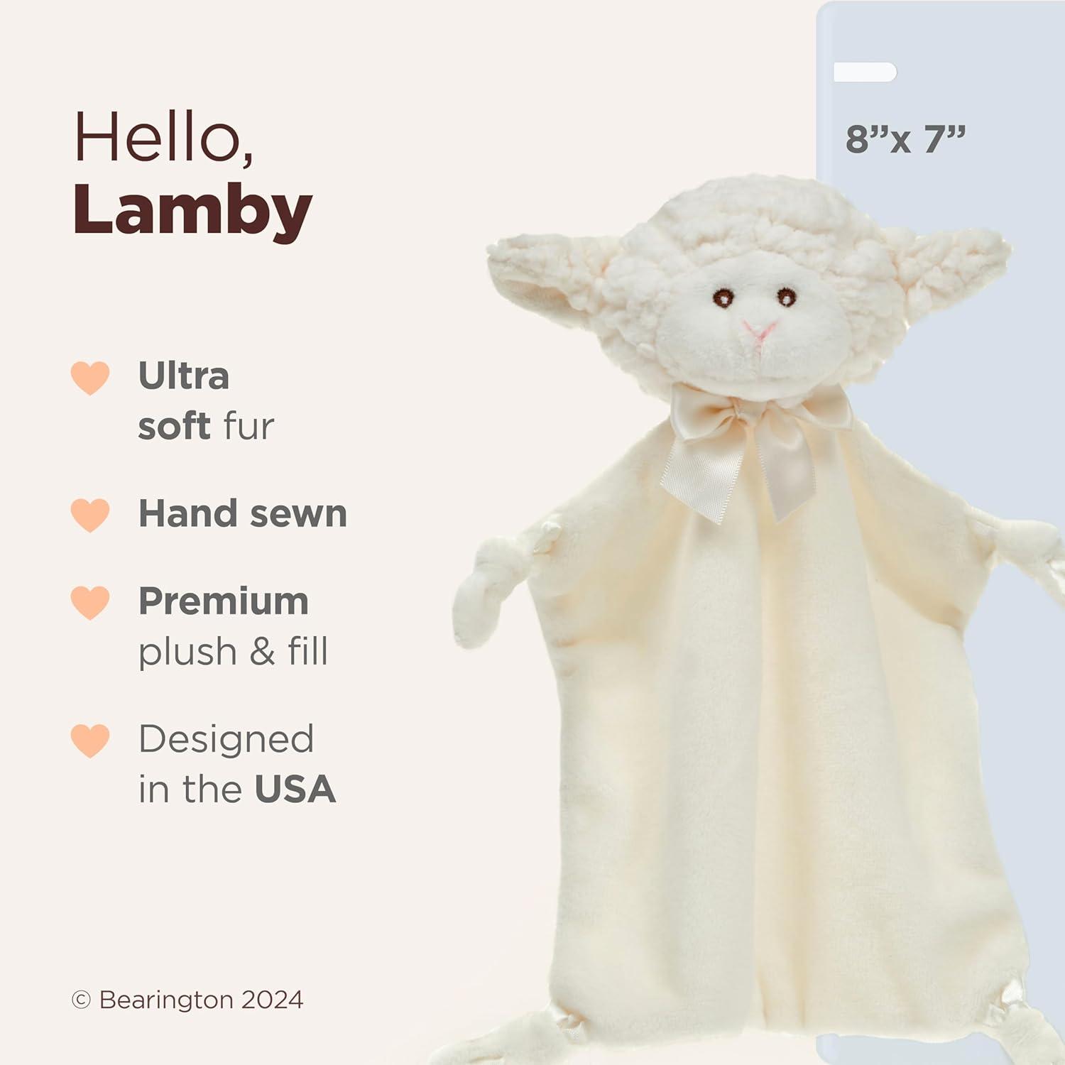 Bearington Baby Wee Lamby, 8 x 7 Inch Small Lamb Stuffed Animal, Security Blanket Baby Lovey, Baptism Gift