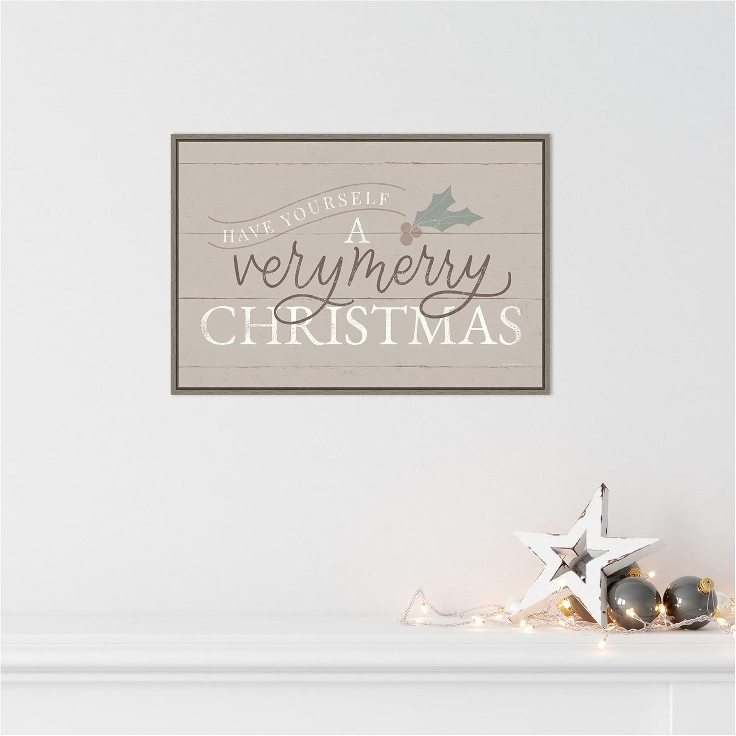 23" x 16" Vintage Christmas IV Neutral Framed Wall Canvas - Amanti Art