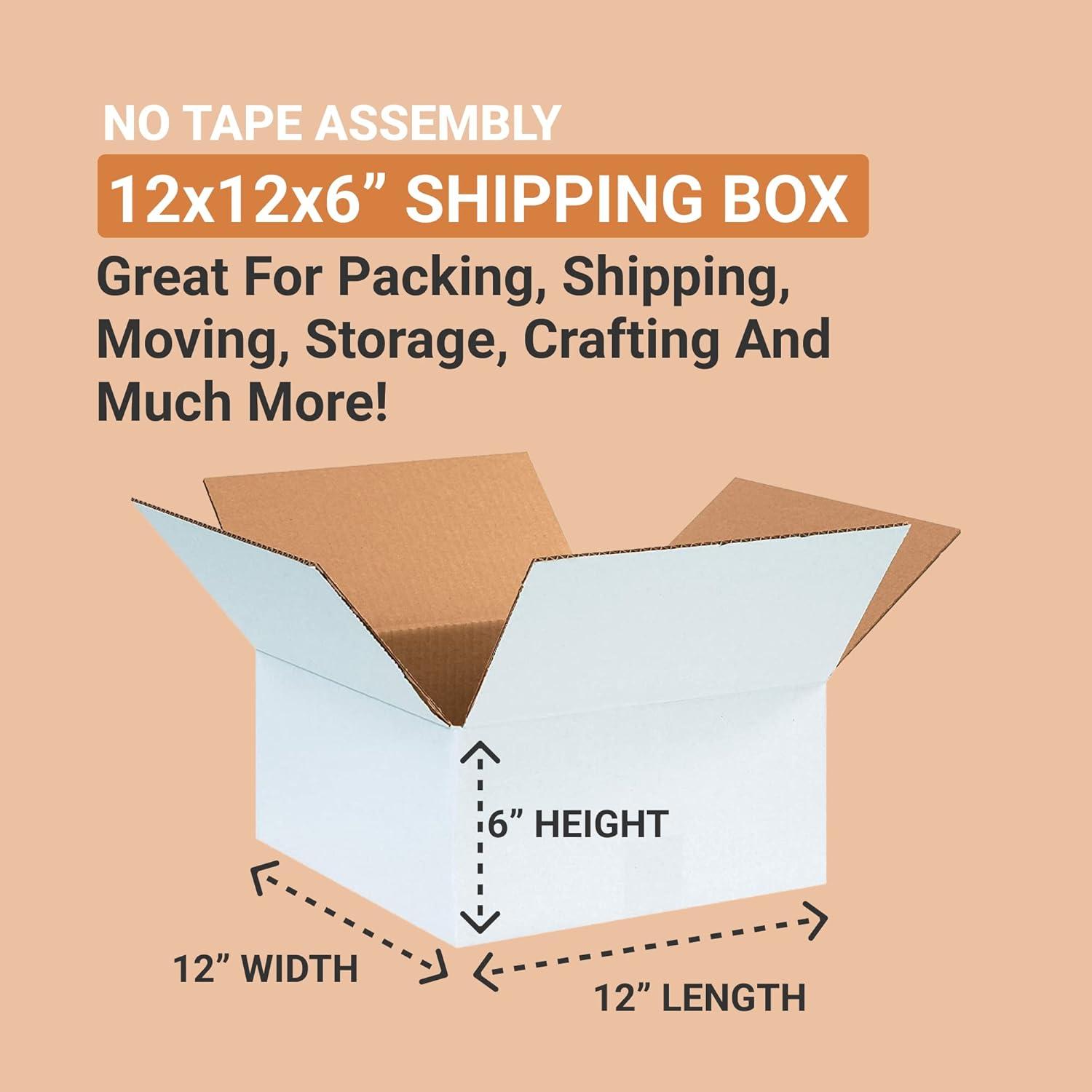 SSBM White Corrugated Boxes - 12 x 12 x 6", ECT-32, Shipping Moving Packing Box, 25/Bundle