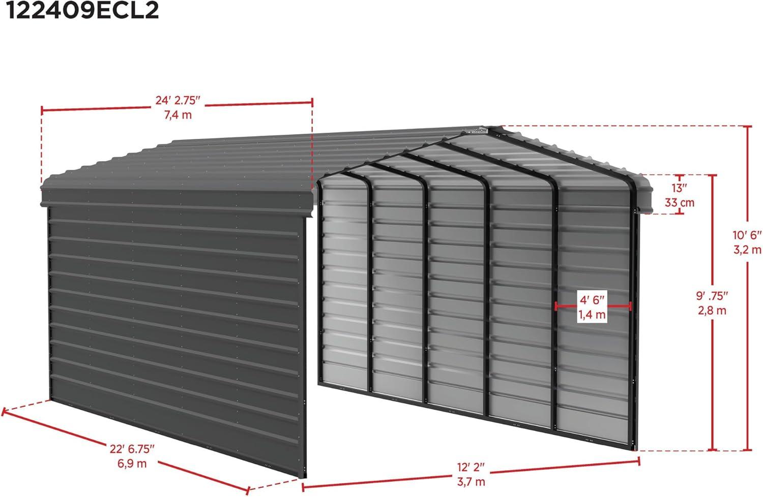 Arrow Arrow Steel Carport with 2 Side Wall Kits, 12x24x09