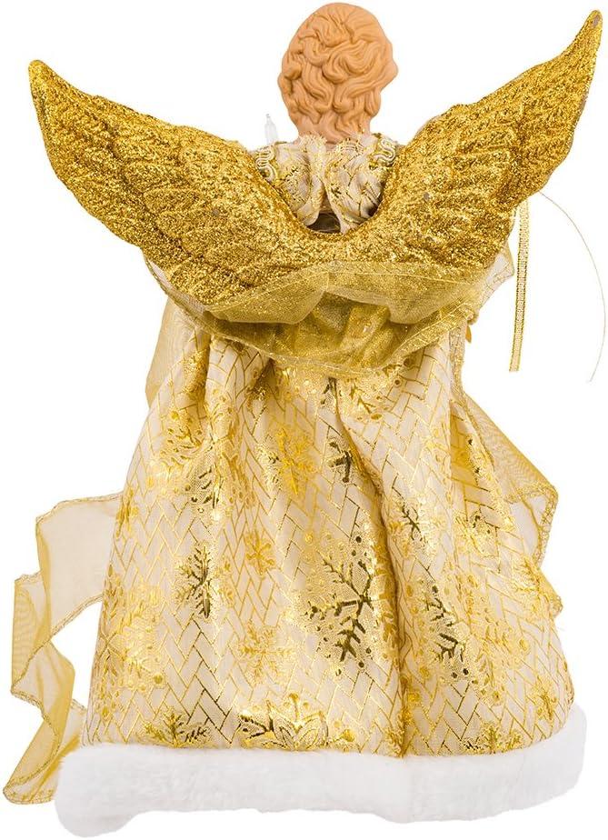 12-Inch Gold Porcelain Angel Tree Topper with Ribbon