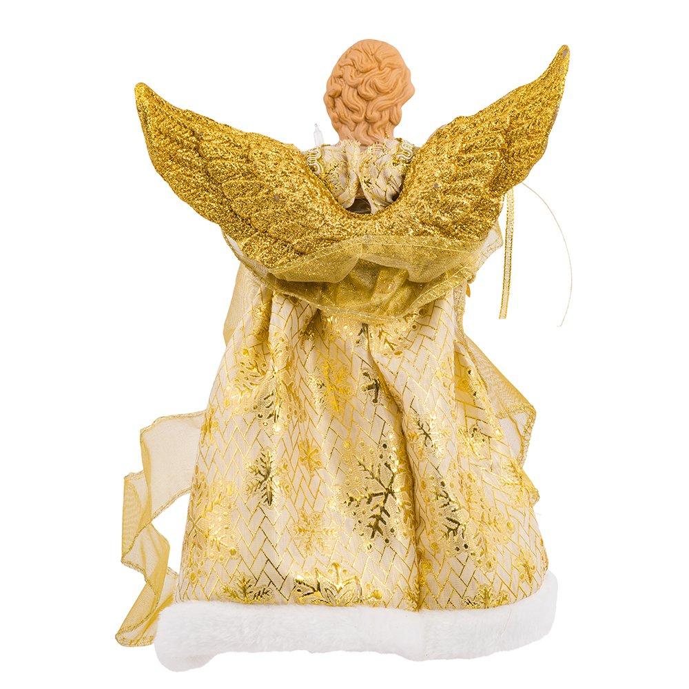 12-Inch Gold Porcelain Angel Tree Topper with Ribbon