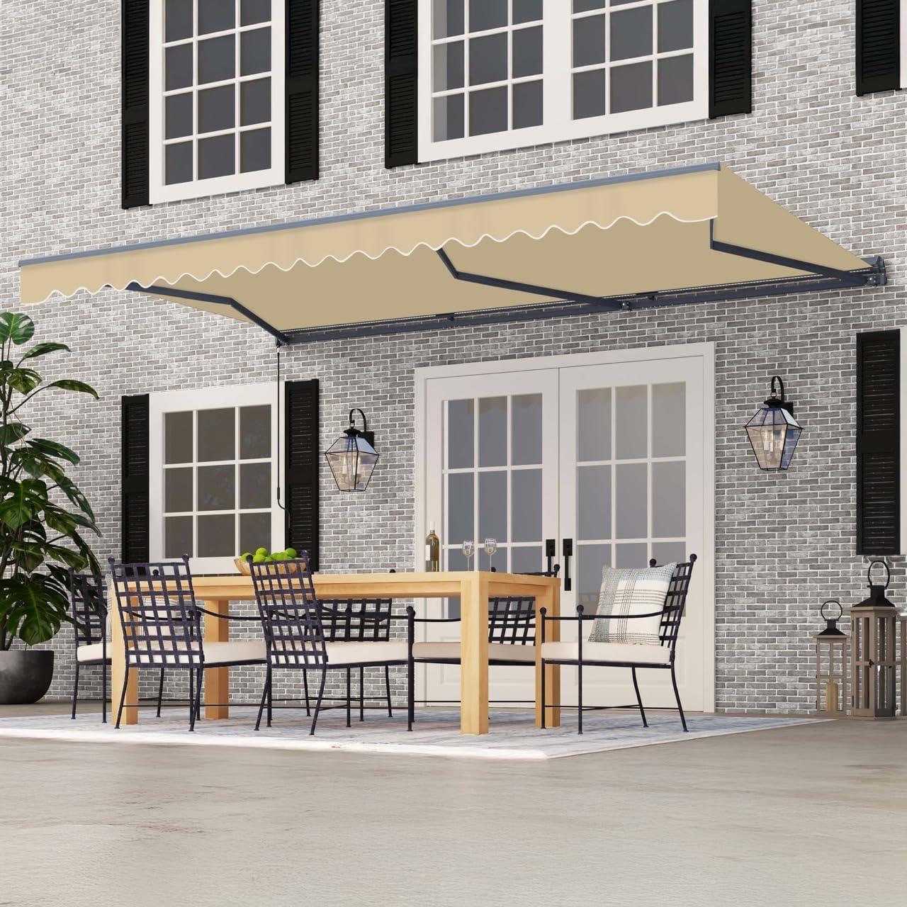 Semi-Cassette Patio Awning with LED Lights - Moroccan Collection