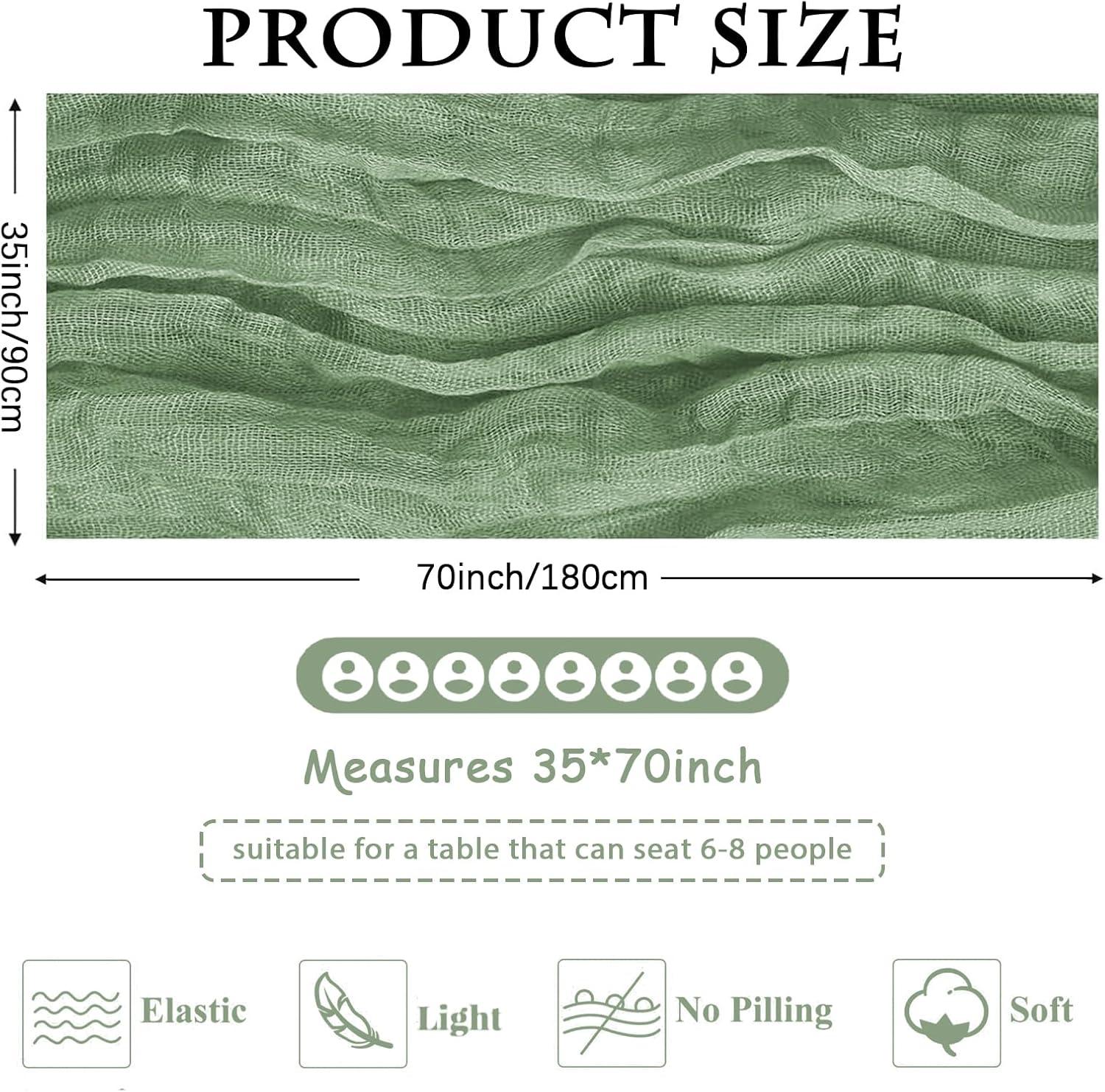 Mint Green Cheesecloth Table Runner 6 Pack 35" Boho Gauze Runner 120 inches Long Tablecloth Runner Rustic Sheer Fabric Bulk for Baby Shower Wedding Bridal Birthday Party Table Decorations