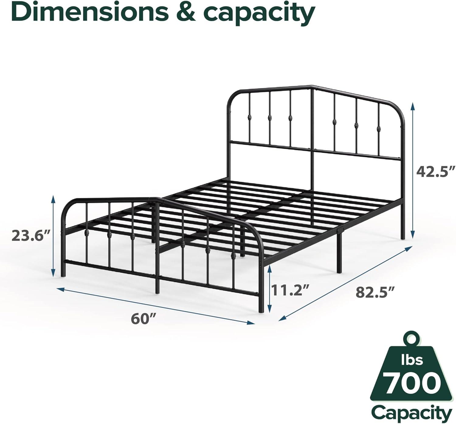 Zinus Queen Heidi Metal Platform Bed Frame White: Contemporary Style, Steel Construction, No Box Spring Needed, Max 700 lbs