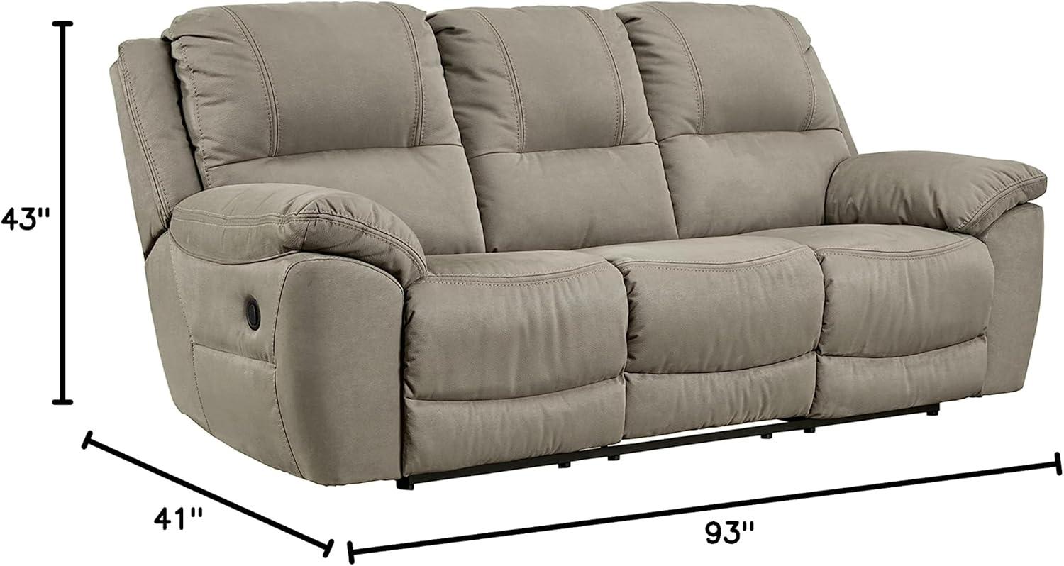 Putty Gray Tufted Faux Leather Reclining Sofa with Pillow-top Arms