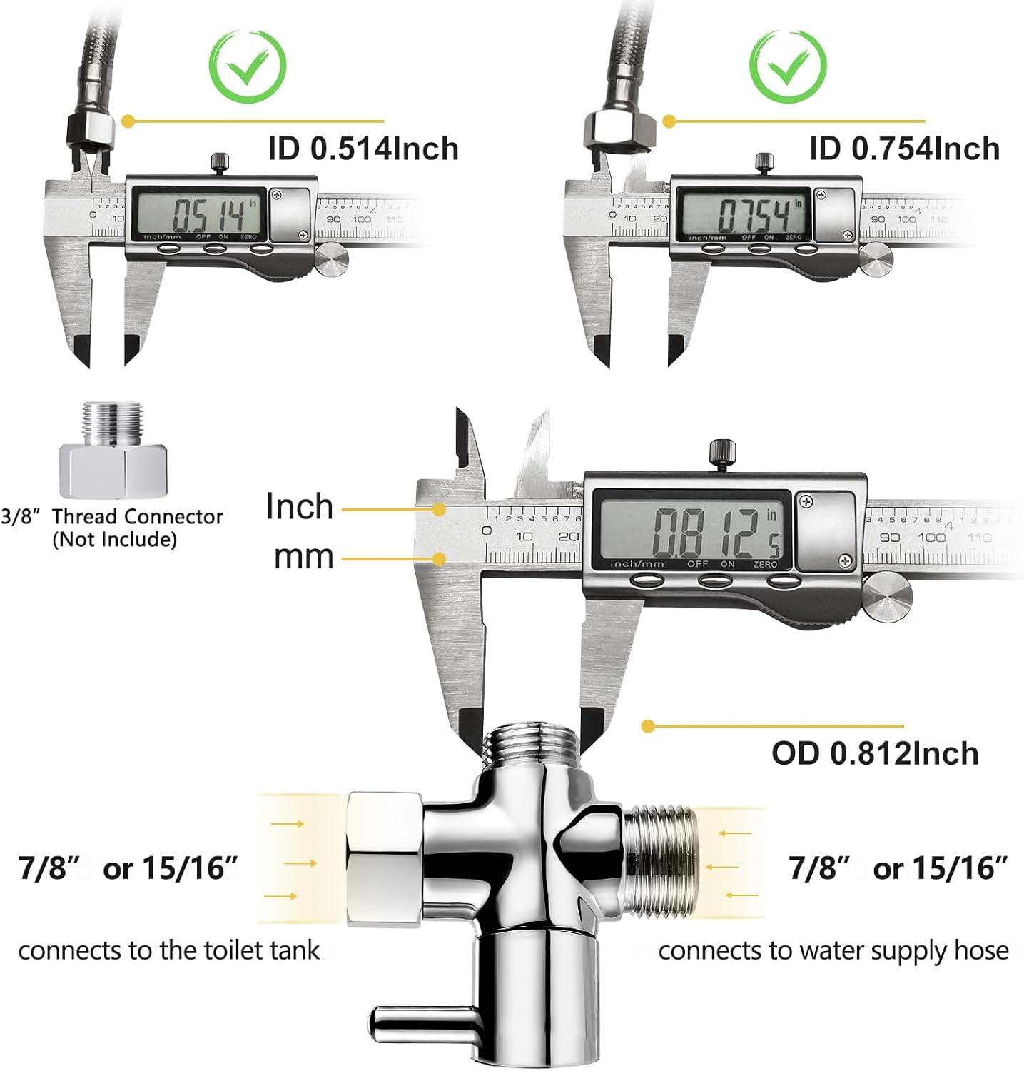 Bidet T Adapter with Shut-off Valve: 3 Way Brass T-valve for Bidet 7/8”X 7/8”X 1/2” - Tee Connector Leakproof Adjust Water Pressure Bidet Toilet Attachment Bathroom Installation
