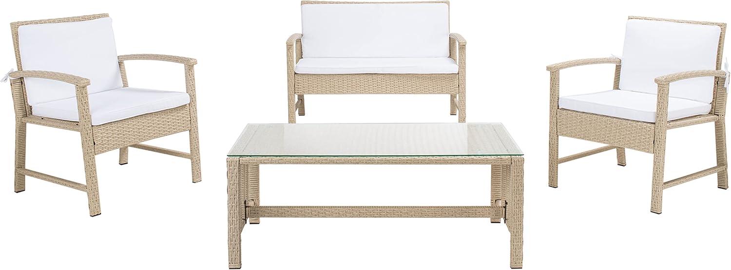 SAFAVIEH Krissy Outdoor Patio 4 Piece Conversation Set, Beige/White