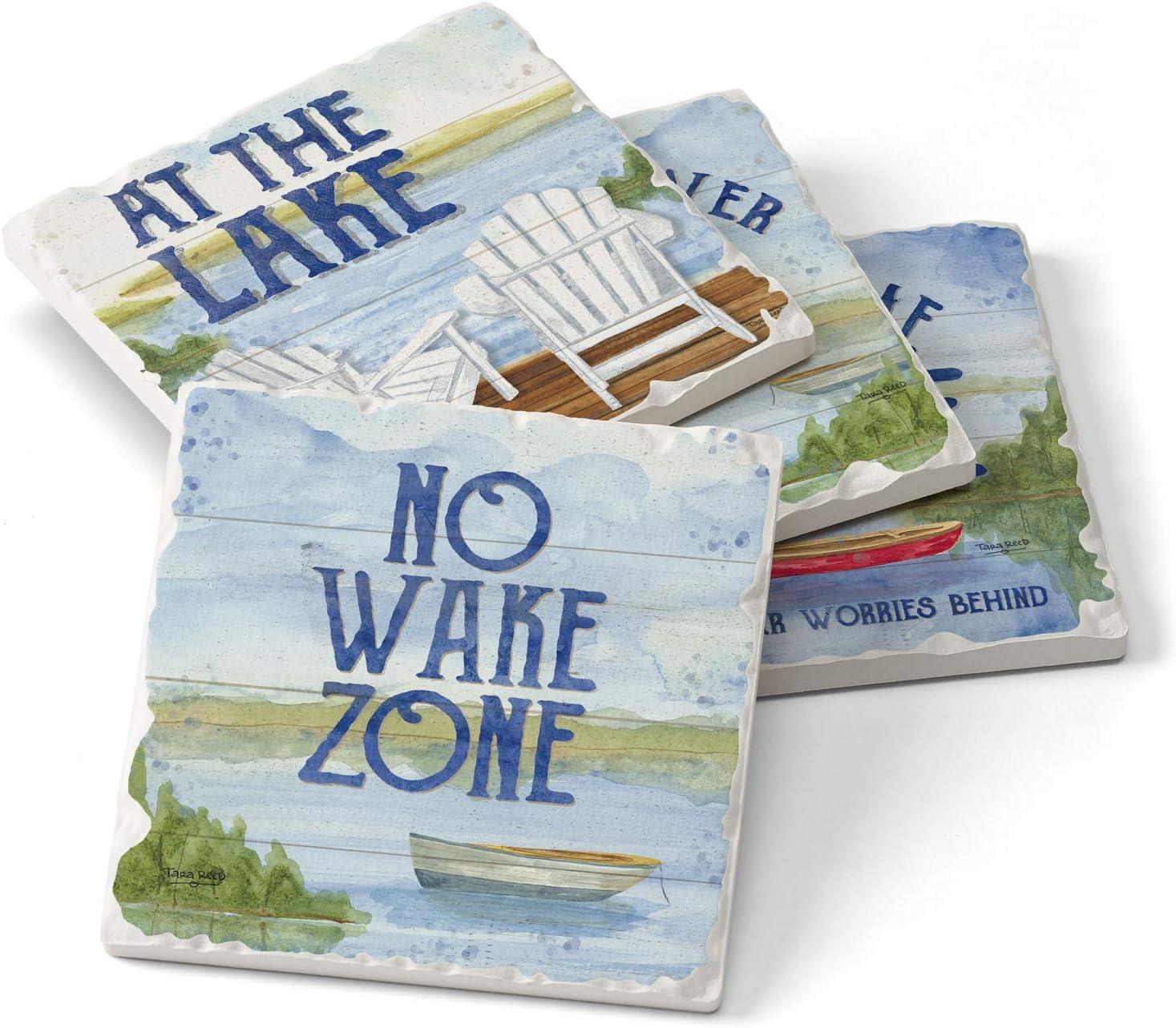 CounterArt "Lake Greetings" 4-Pack Absorbent Stone Tumbled Tile Coasters 4" Square